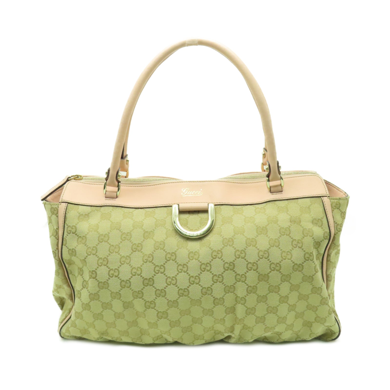 GUCCI 帆布Shoulder Bag金扣肩背袋米色/粉紅色