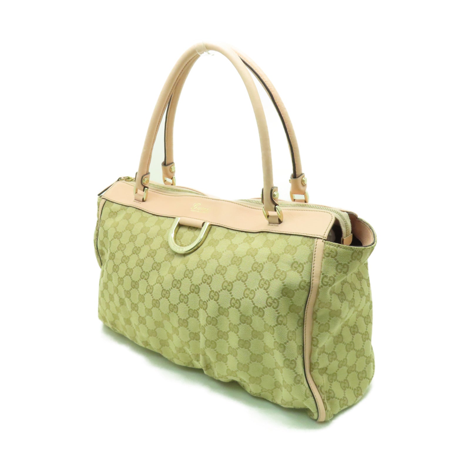 GUCCI 帆布Shoulder Bag金扣肩背袋米色/粉紅色