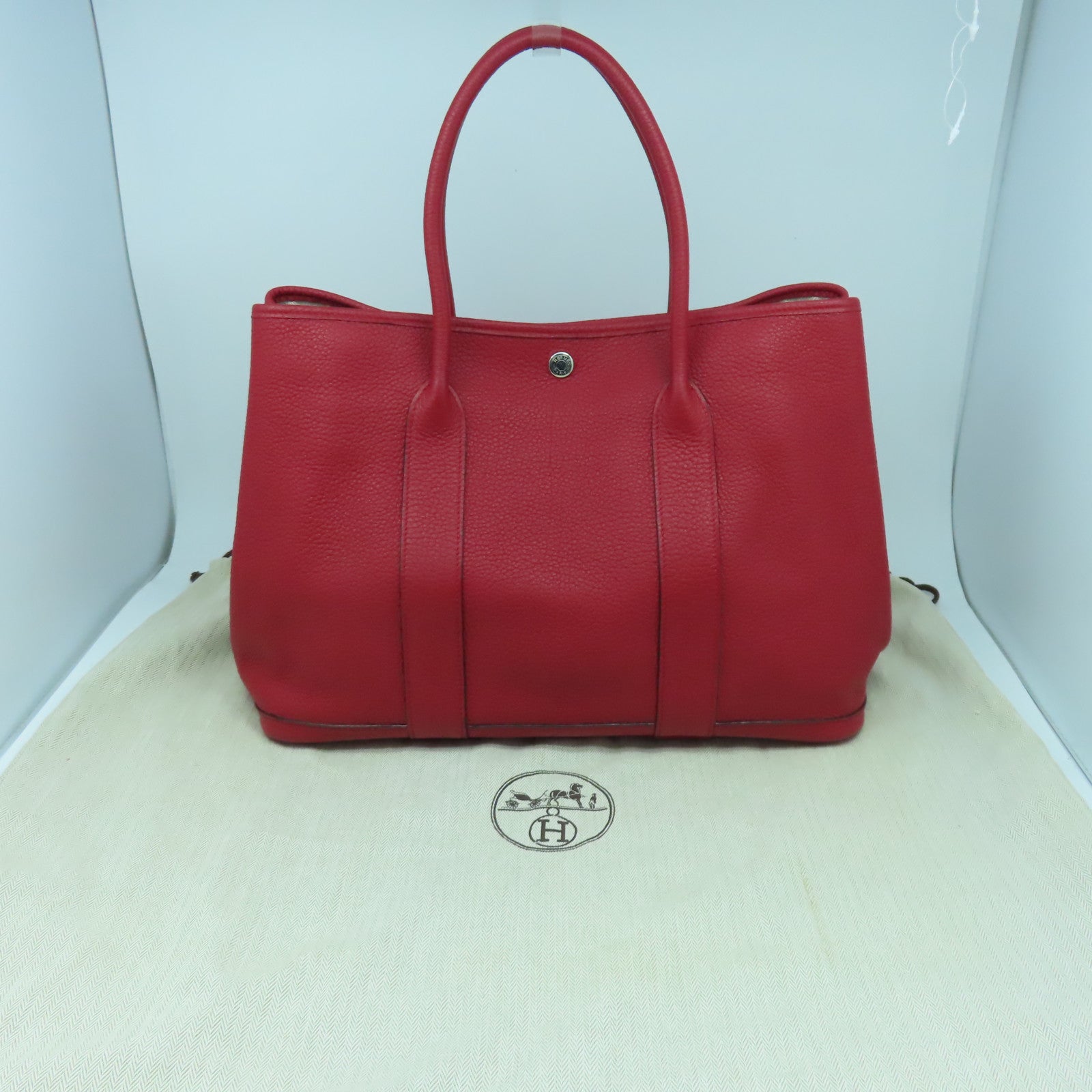 HERMES Negonda皮革GardenParty PM銀扣手挽袋Rouge Casaque紅色