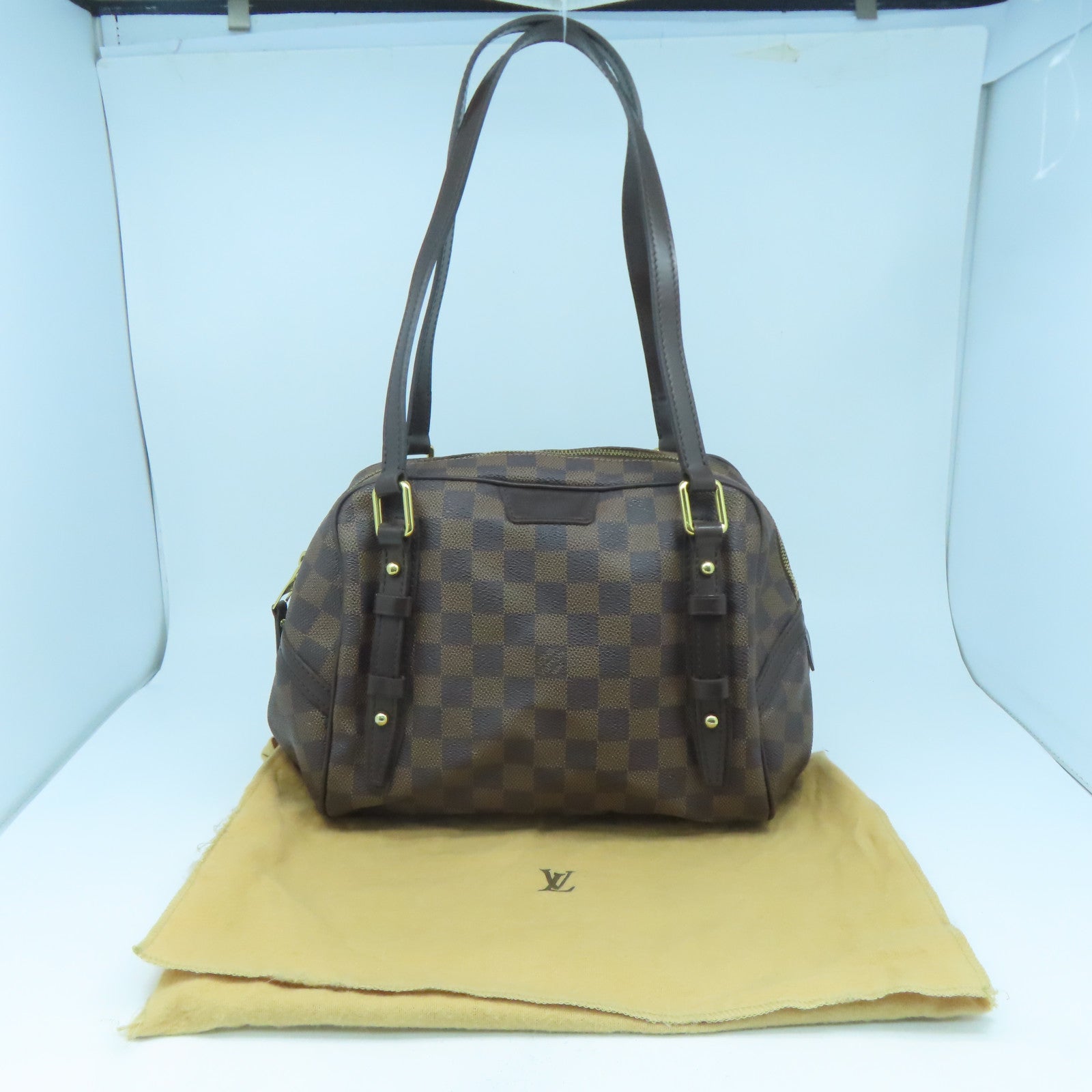 LOUIS VUITTON 【激減優惠】Damier Ebene Belem MM金扣肩背袋啡色