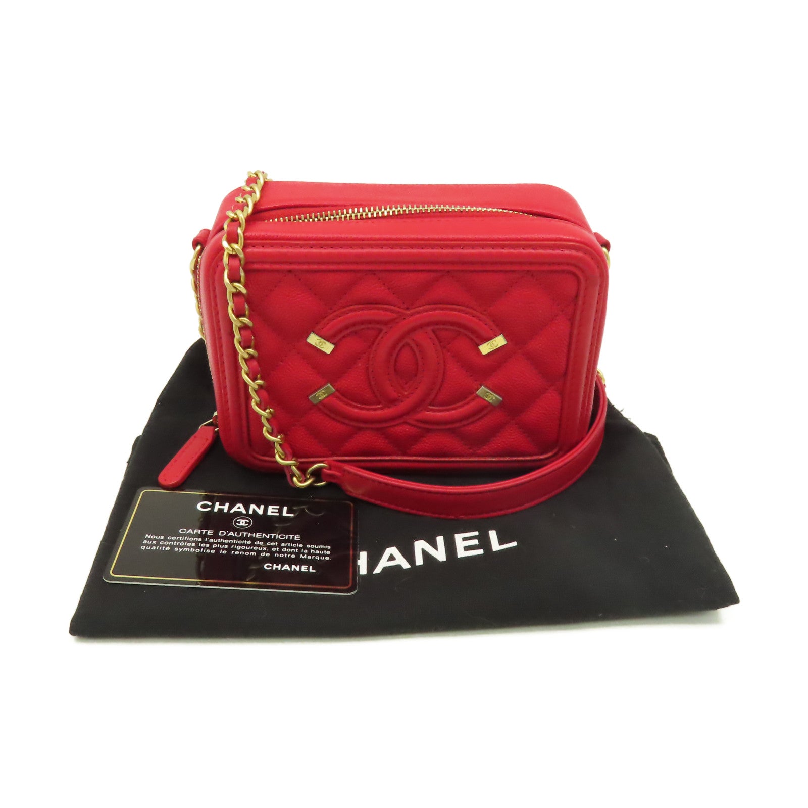 CHANEL 【激減優惠】菱格Caviar皮革Chain Shoulder Bag金扣鏈帶肩背袋紅色