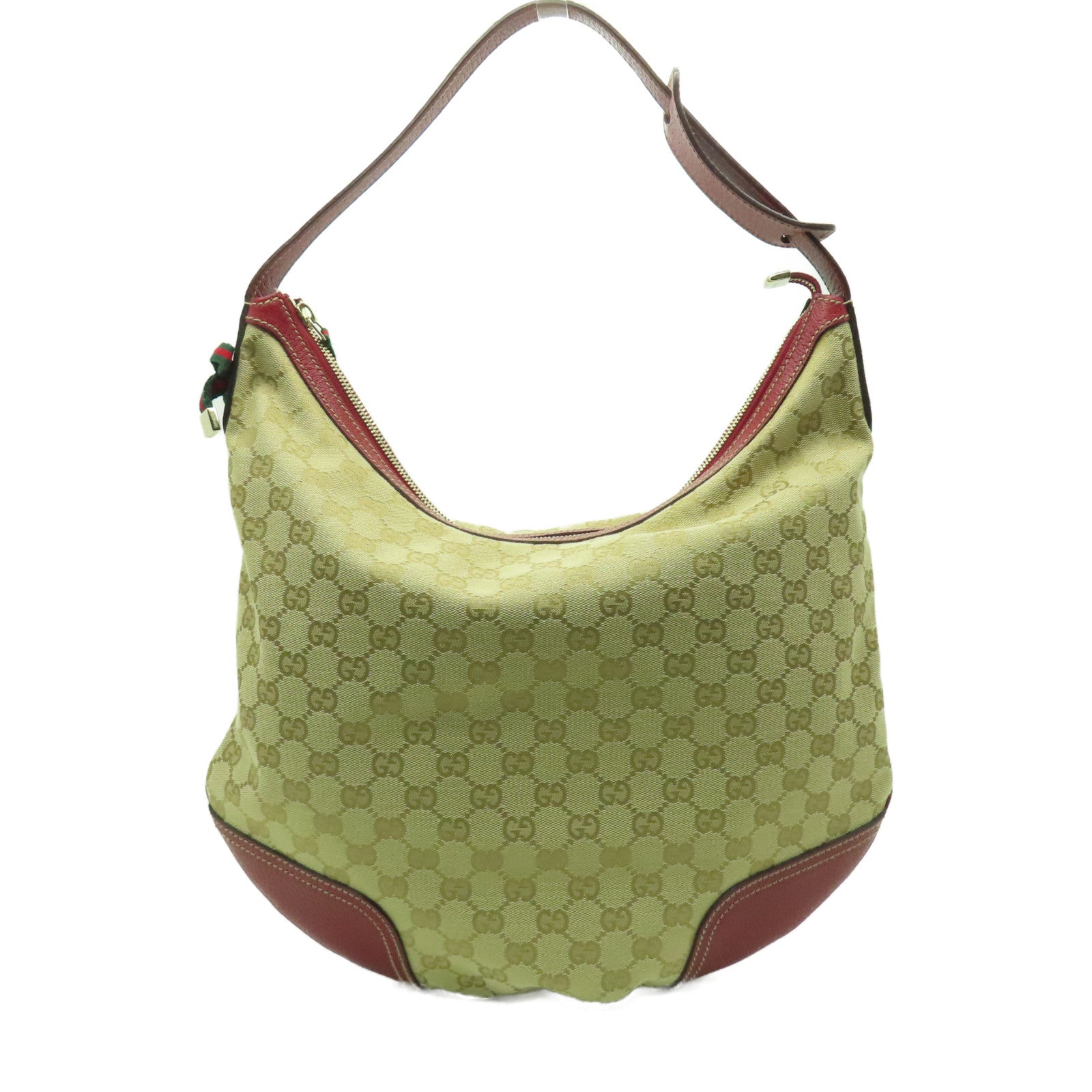 GUCCI 帆布Princy Hobo GG金扣肩背袋米色/紅色