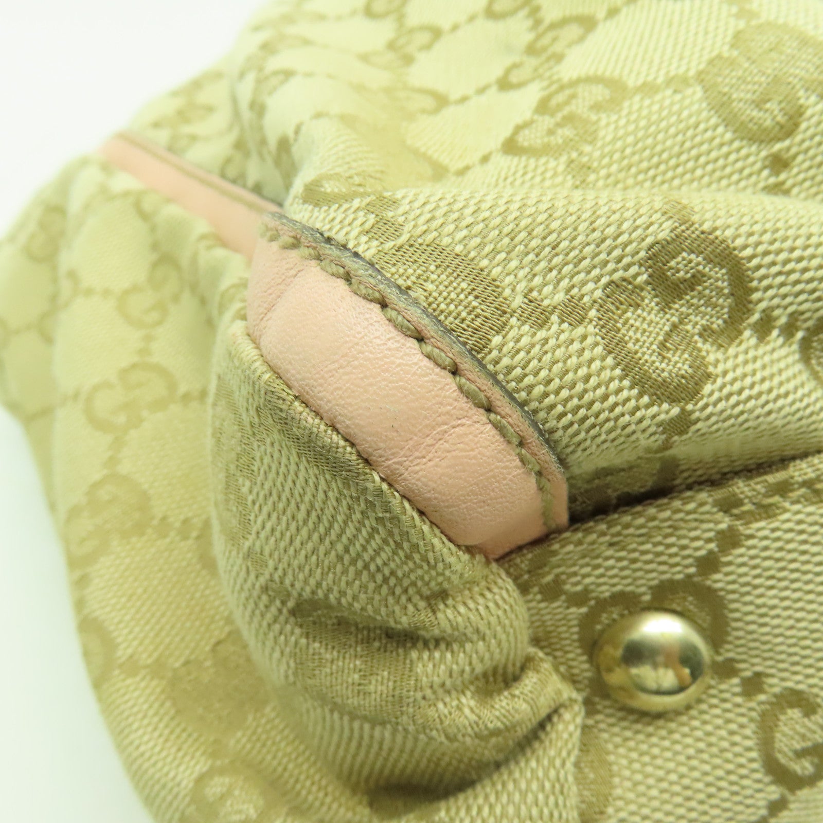 GUCCI 帆布Shoulder Bag金扣肩背袋米色/粉紅色