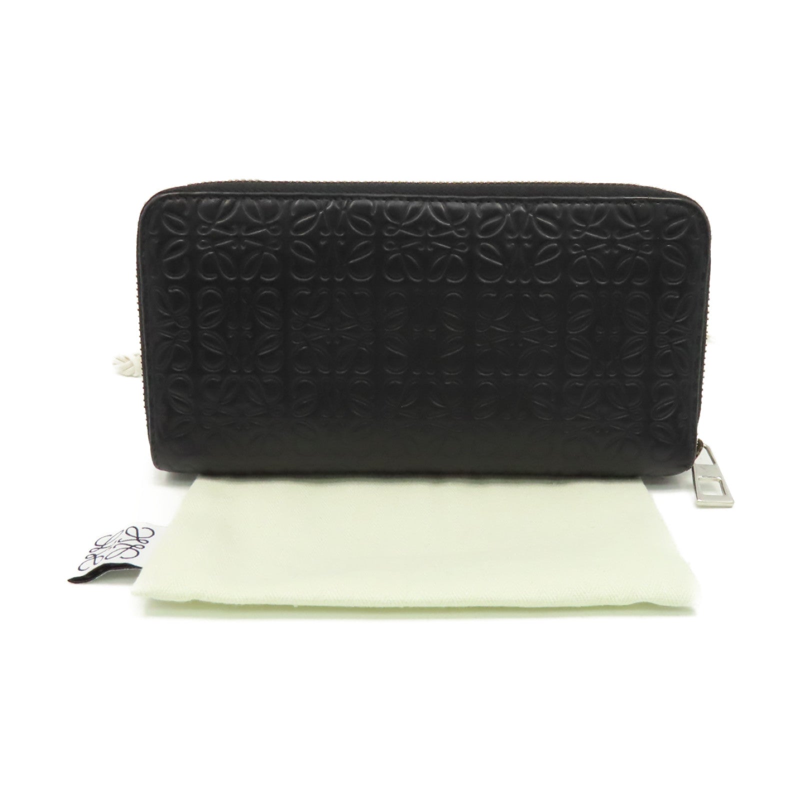 LOEWE 【激減優惠】牛皮皮革Billetero C/Crema Negro Zipper Long Wallet拉鏈長錢包黑色
