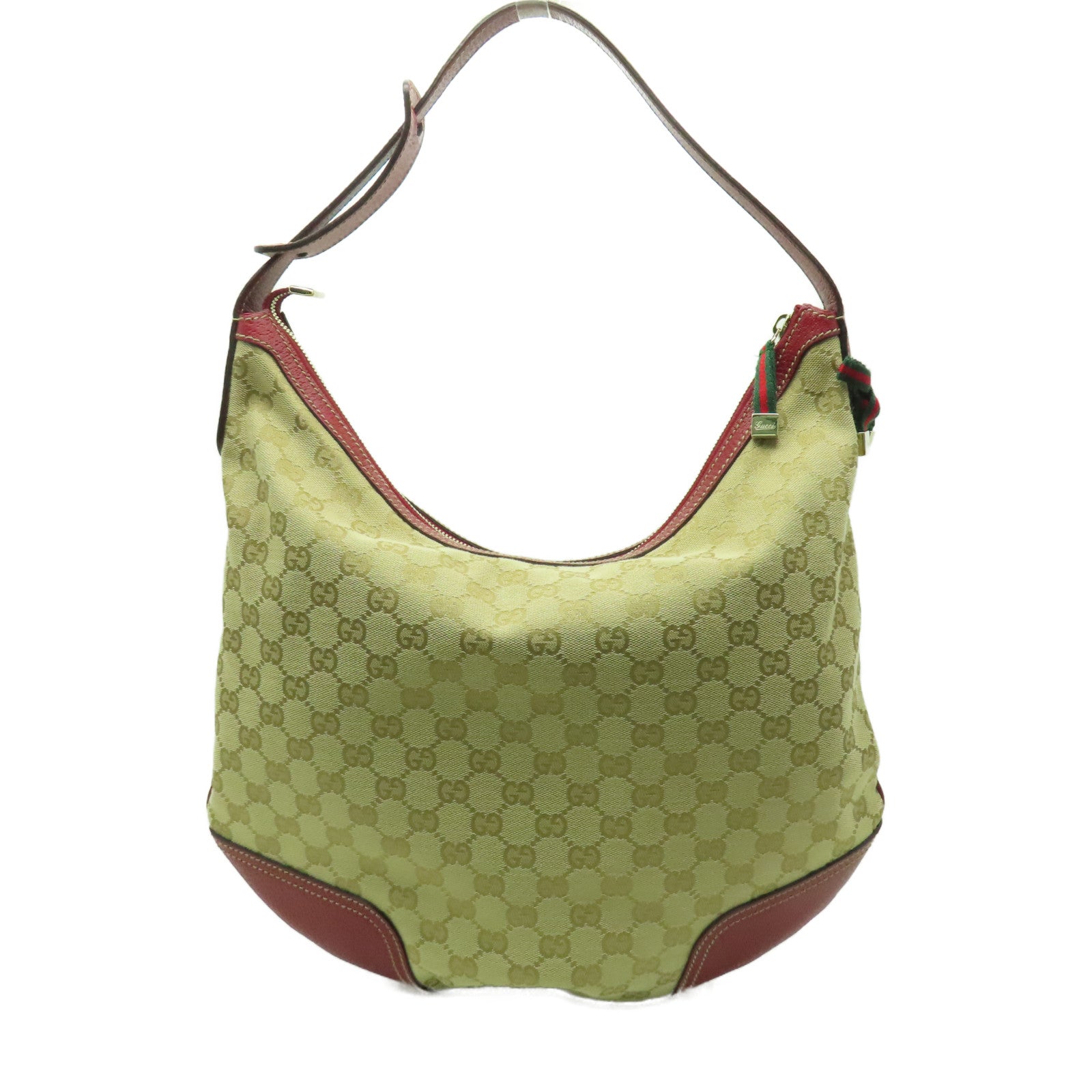 GUCCI 帆布Princy Hobo GG金扣肩背袋米色/紅色