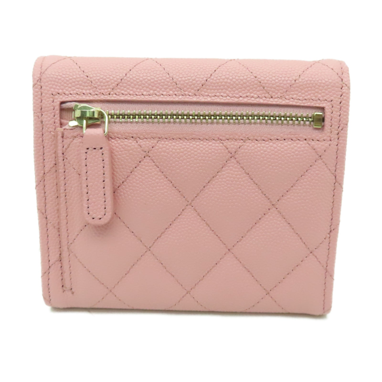 CHANEL Caviar皮革Wallet金扣錢包粉紅色
