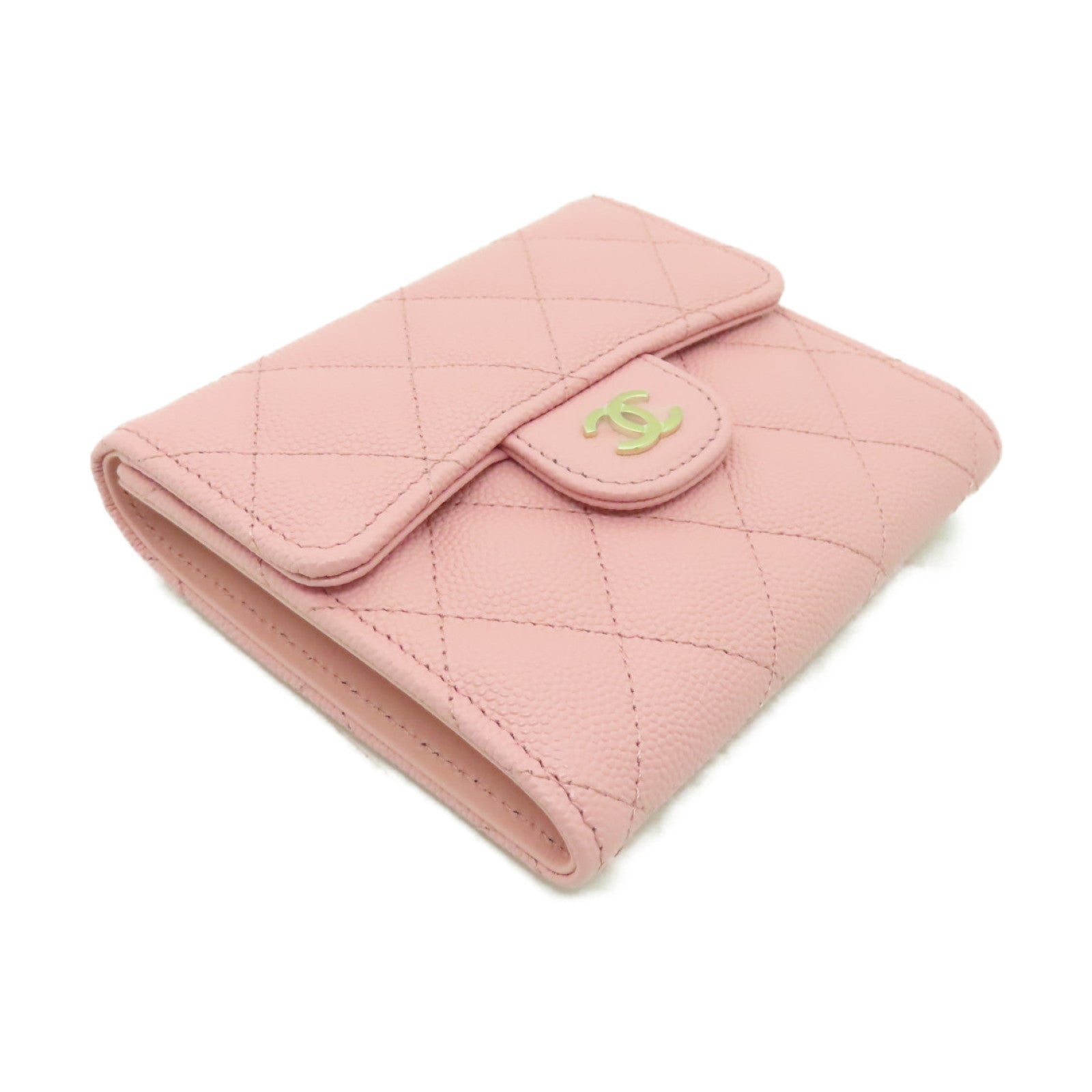 CHANEL Caviar皮革Wallet金扣錢包粉紅色