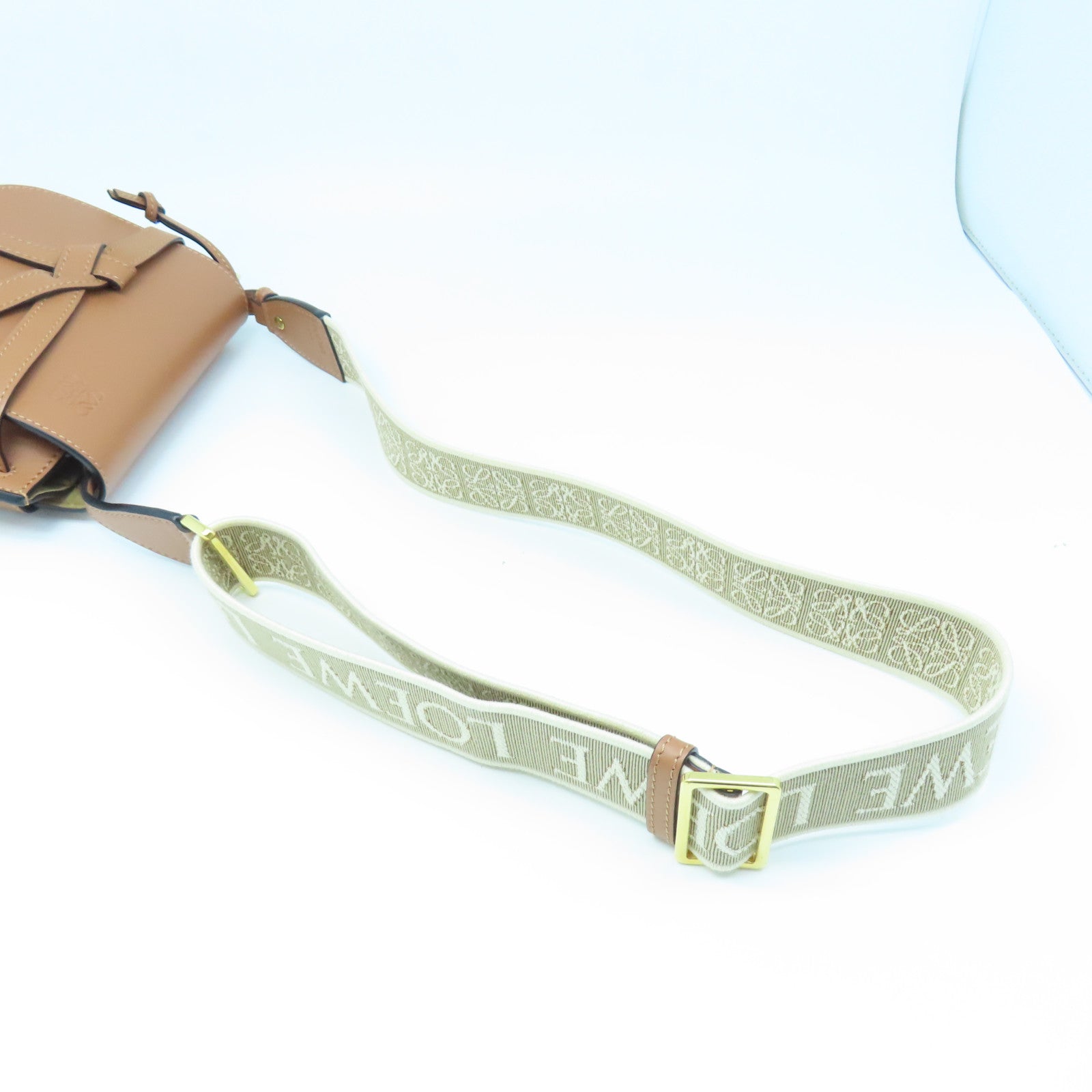 LOEWE Cowhide Leather Mini Gate Dual Bag Gold Buckle Shoulder Bag Brown