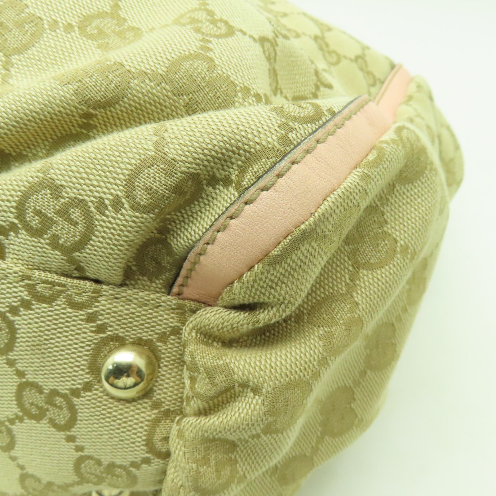 GUCCI 帆布Shoulder Bag金扣肩背袋米色/粉紅色