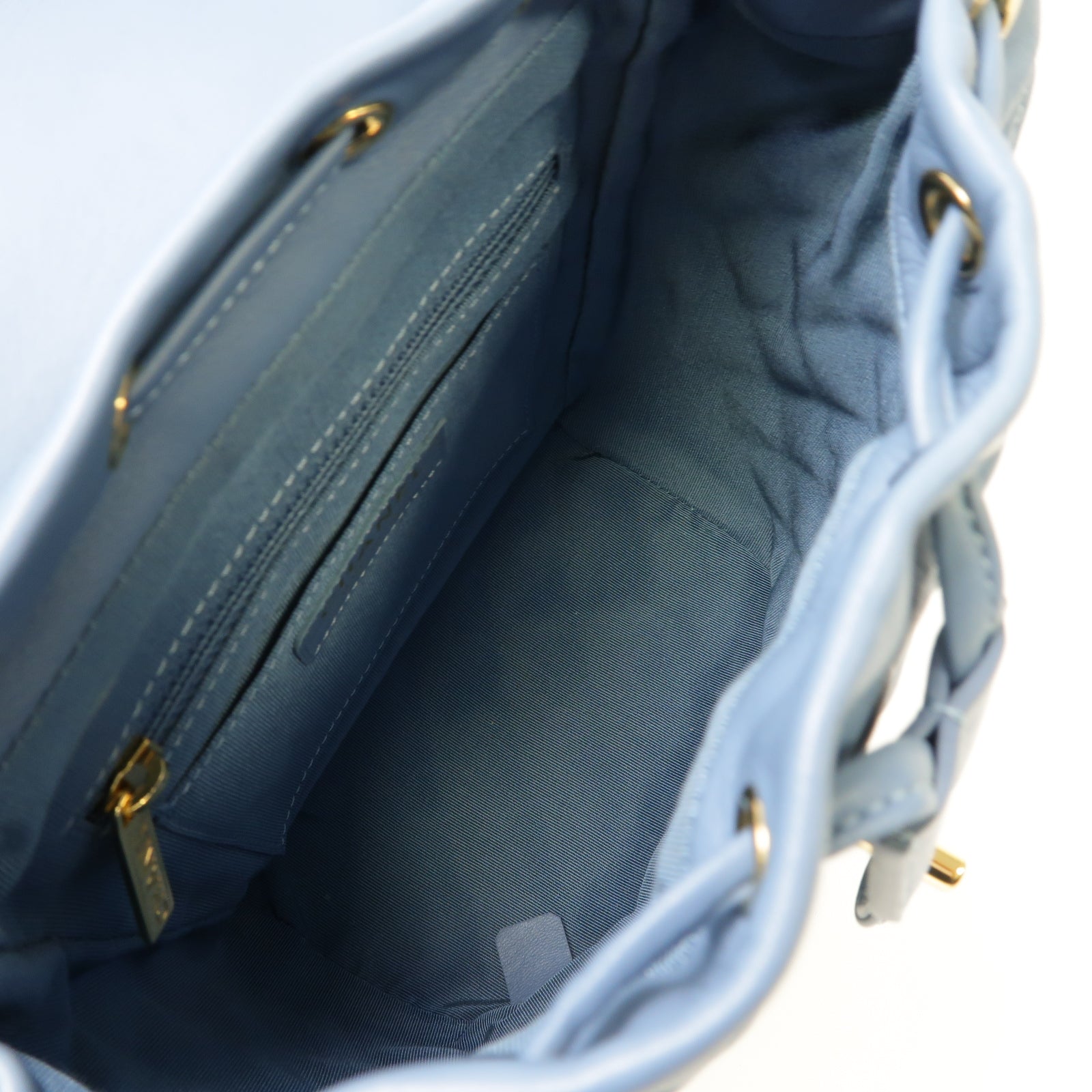 CHANEL 菱格牛皮皮革Backpack金扣背包藍色
