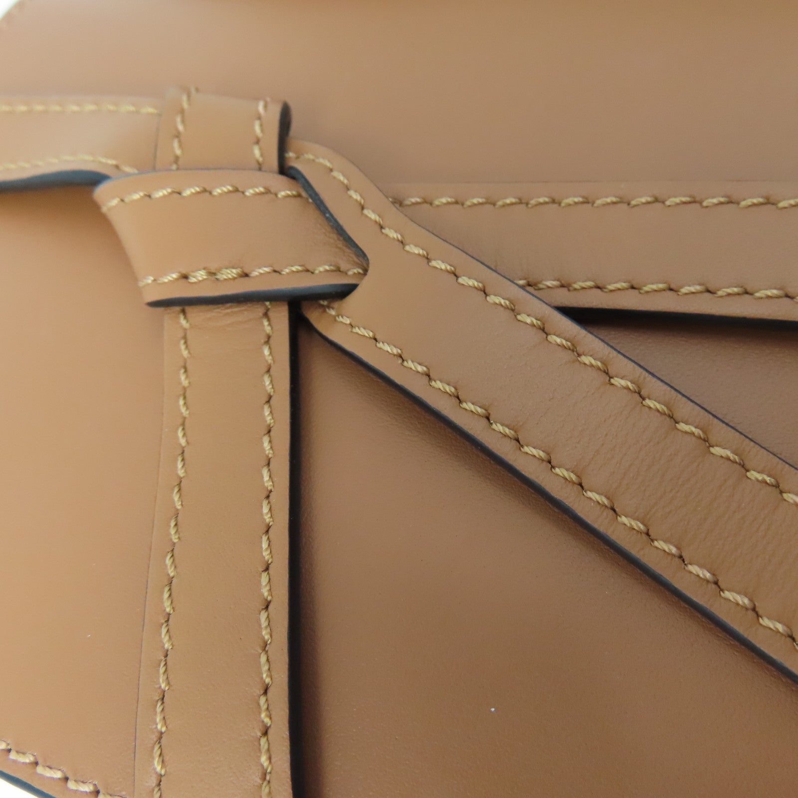 LOEWE Cowhide Leather Mini Gate Dual Bag Gold Buckle Shoulder Bag Brown