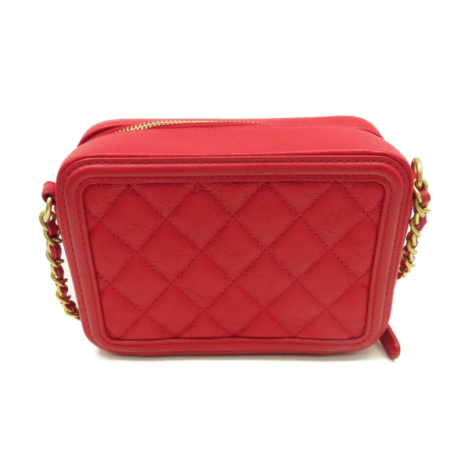 CHANEL 【激減優惠】菱格Caviar皮革Chain Shoulder Bag金扣鏈帶肩背袋紅色