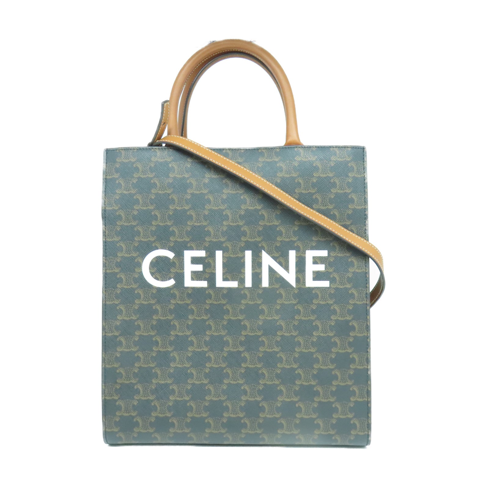 CELINE 塗層帆布Triomphe金扣手挽肩背兩用袋啡色