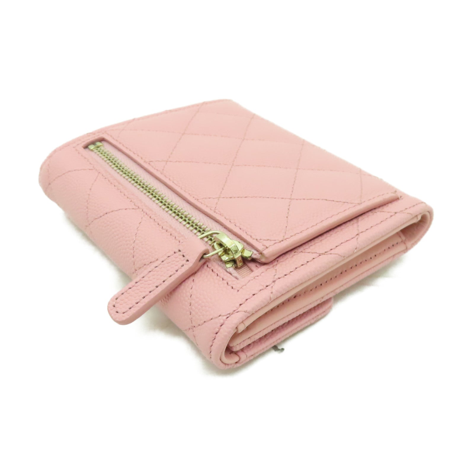 CHANEL Caviar皮革Wallet金扣錢包粉紅色