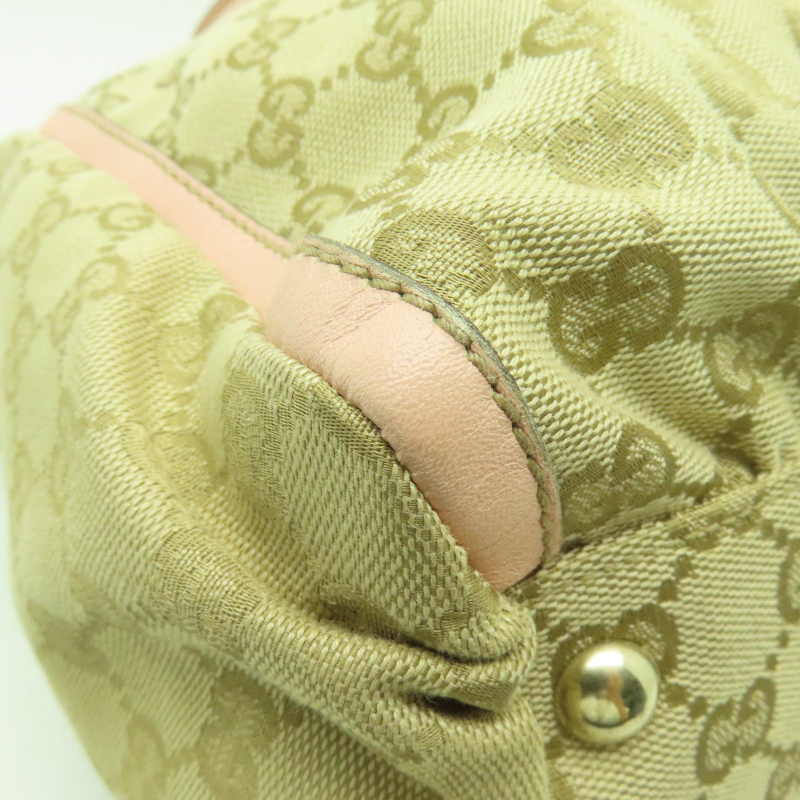 GUCCI 帆布Shoulder Bag金扣肩背袋米色/粉紅色