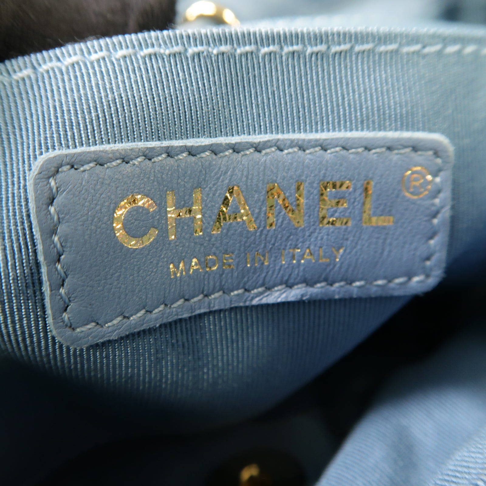 CHANEL 菱格牛皮皮革Backpack金扣背包藍色