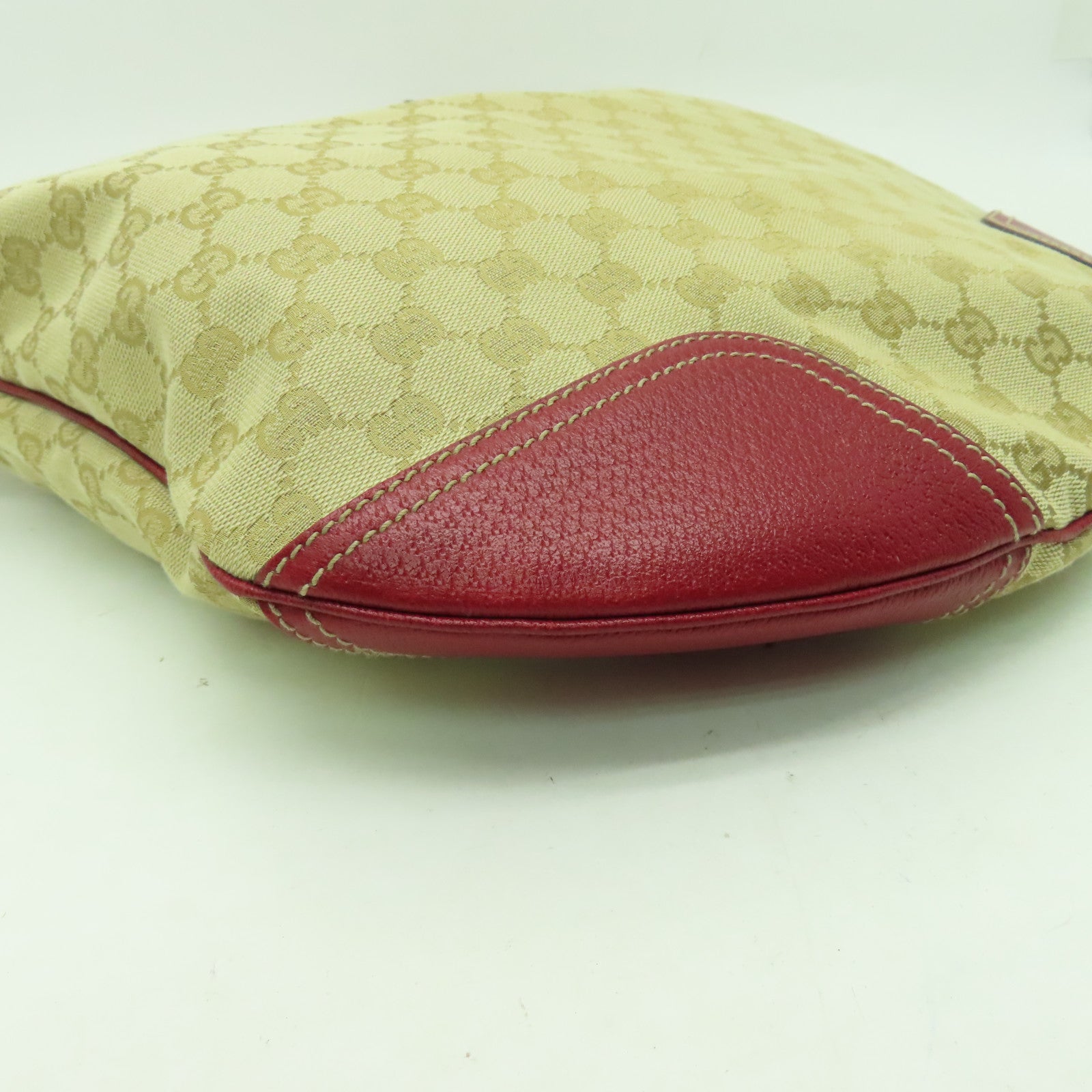 GUCCI 帆布Princy Hobo GG金扣肩背袋米色/紅色