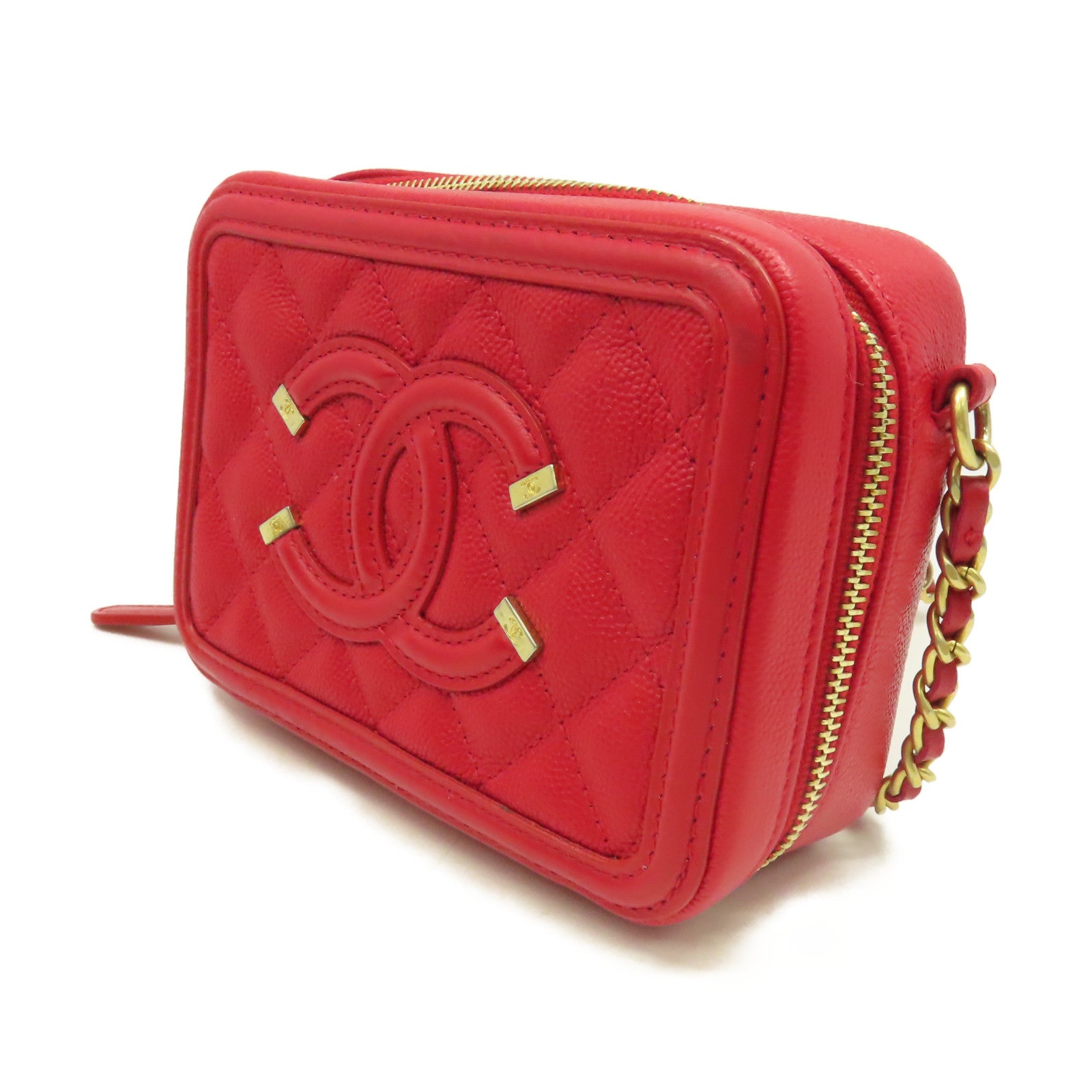 CHANEL 【激減優惠】菱格Caviar皮革Chain Shoulder Bag金扣鏈帶肩背袋紅色