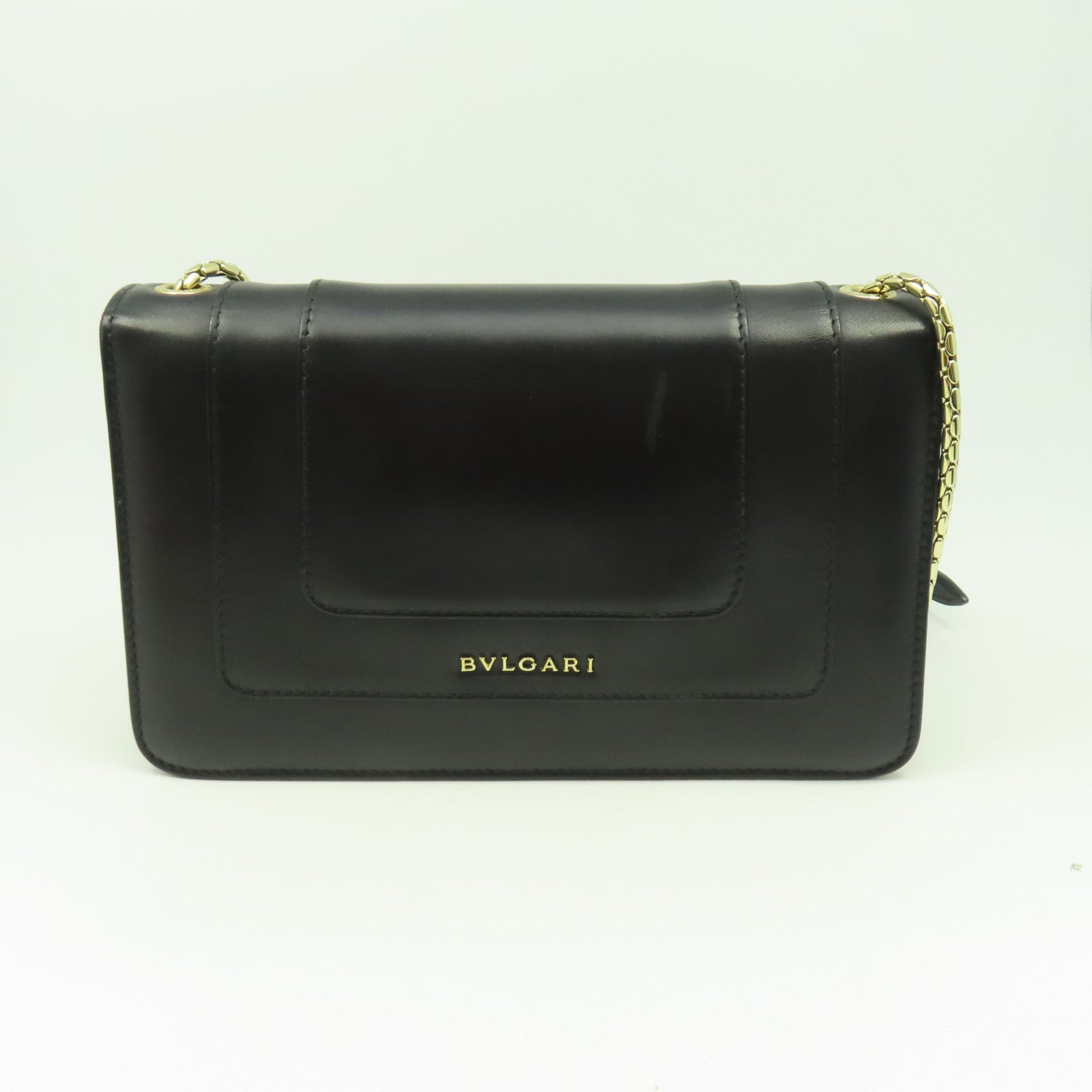 BVLGARI 牛皮皮革Chain Bag金扣鏈帶肩背袋黑色