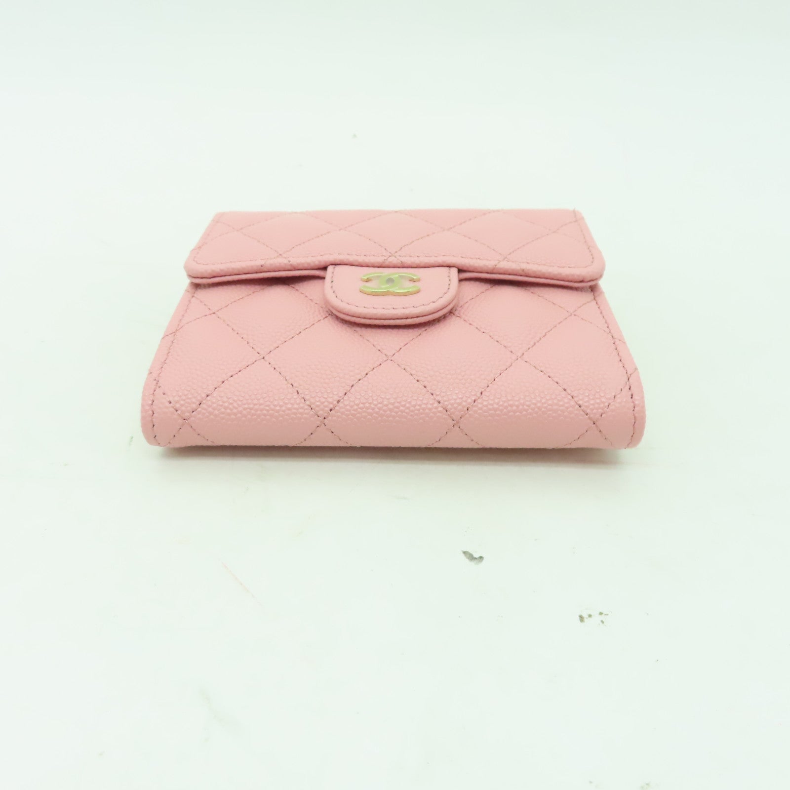 CHANEL Caviar皮革Wallet金扣錢包粉紅色