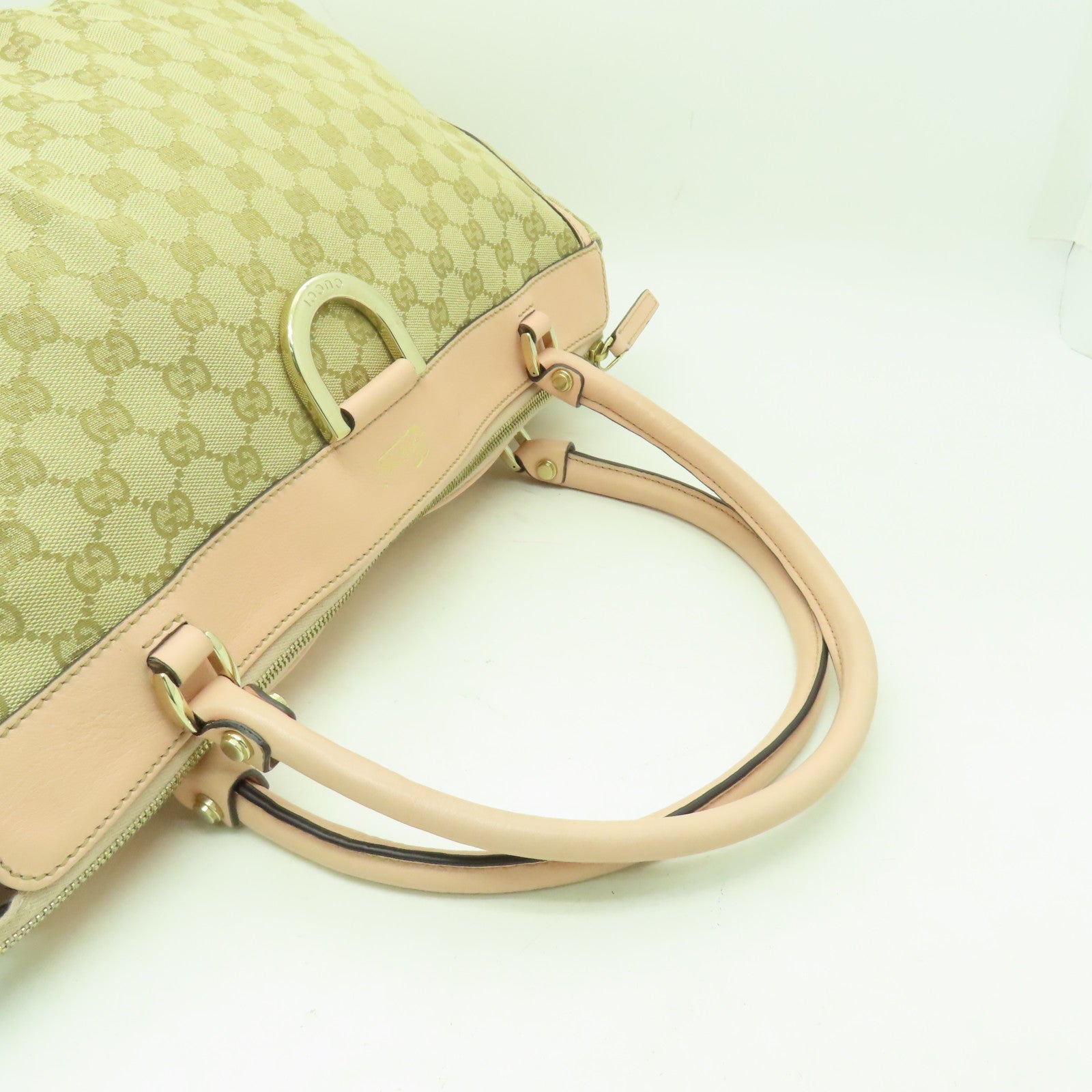 GUCCI 帆布Shoulder Bag金扣肩背袋米色/粉紅色