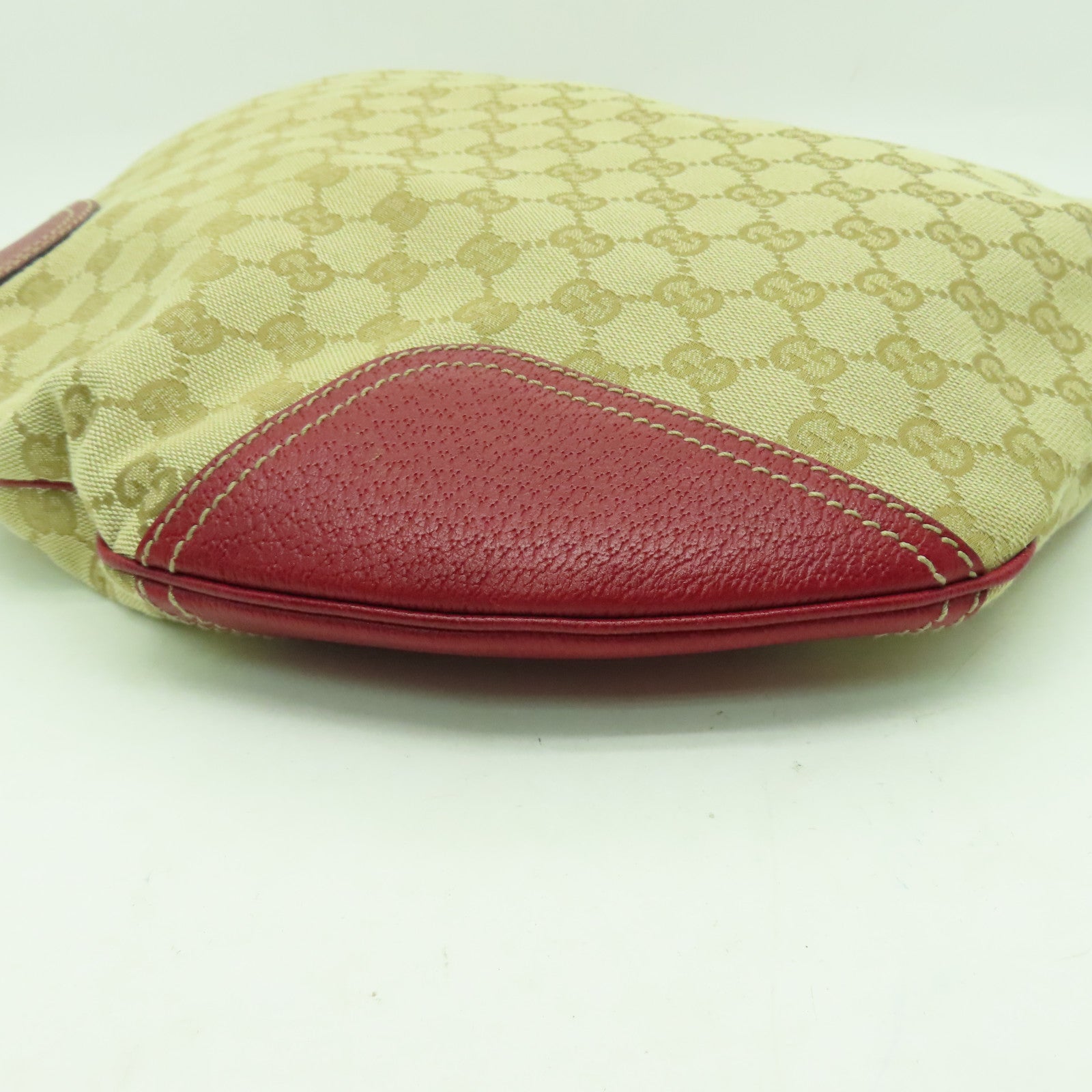 GUCCI 帆布Princy Hobo GG金扣肩背袋米色/紅色