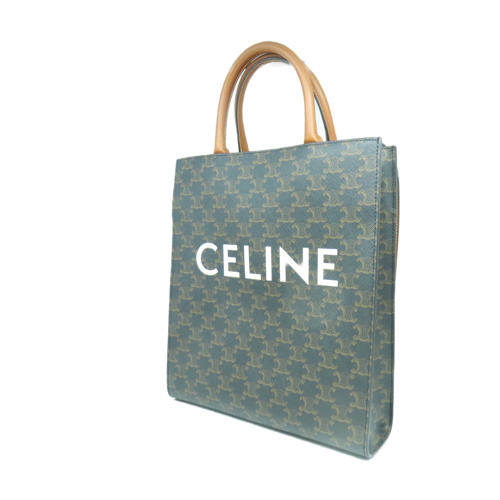 CELINE 塗層帆布Triomphe金扣手挽肩背兩用袋啡色