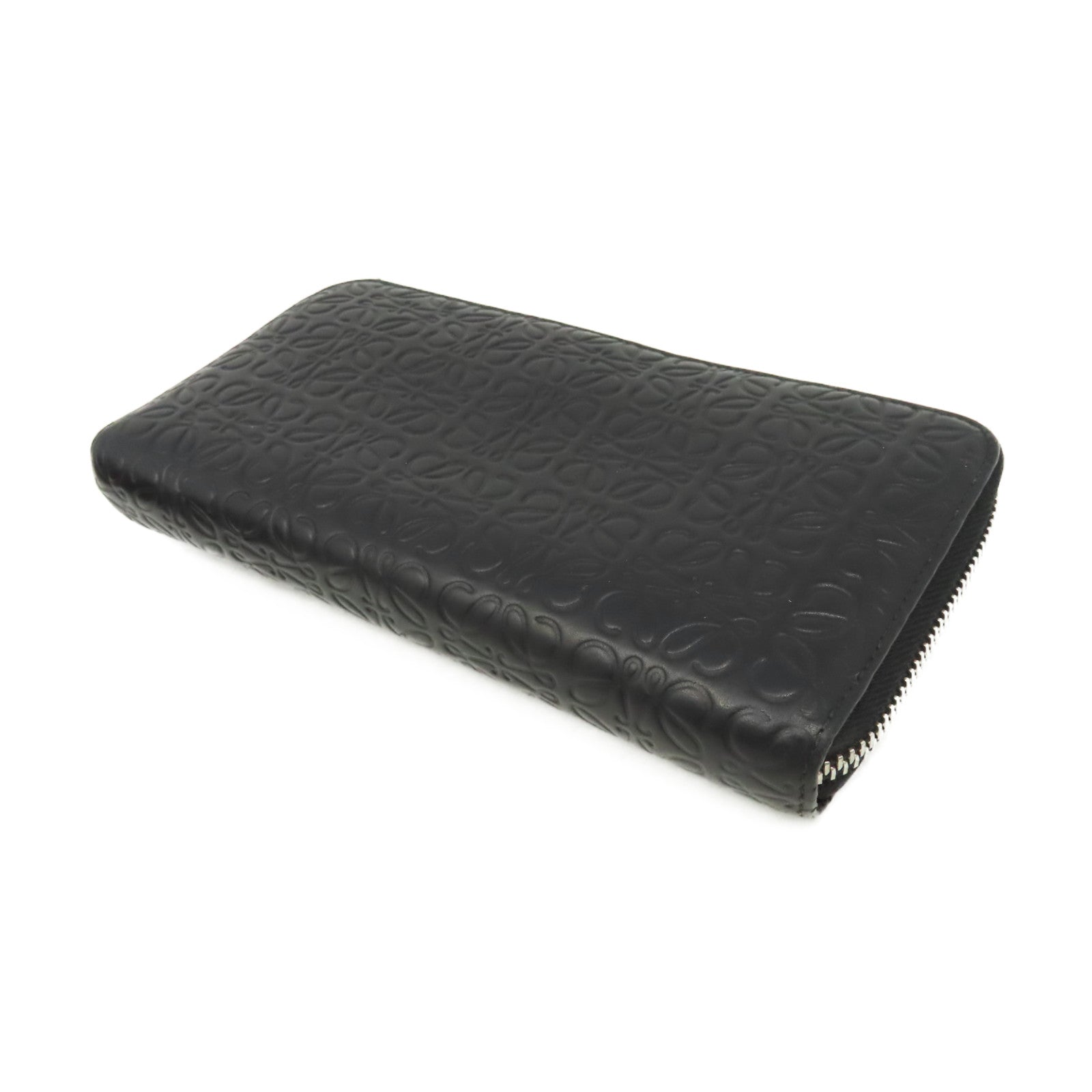 LOEWE 【激減優惠】牛皮皮革Billetero C/Crema Negro Zipper Long Wallet拉鏈長錢包黑色