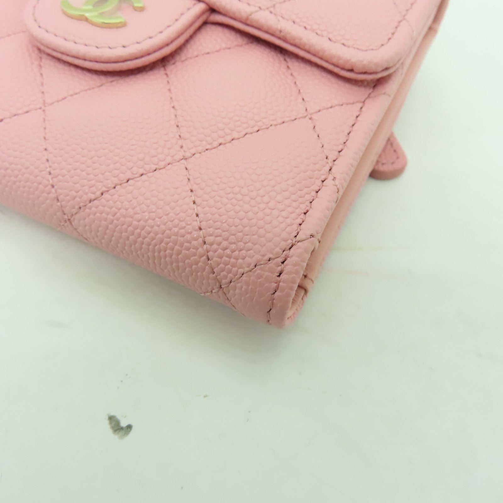 CHANEL Caviar皮革Wallet金扣錢包粉紅色