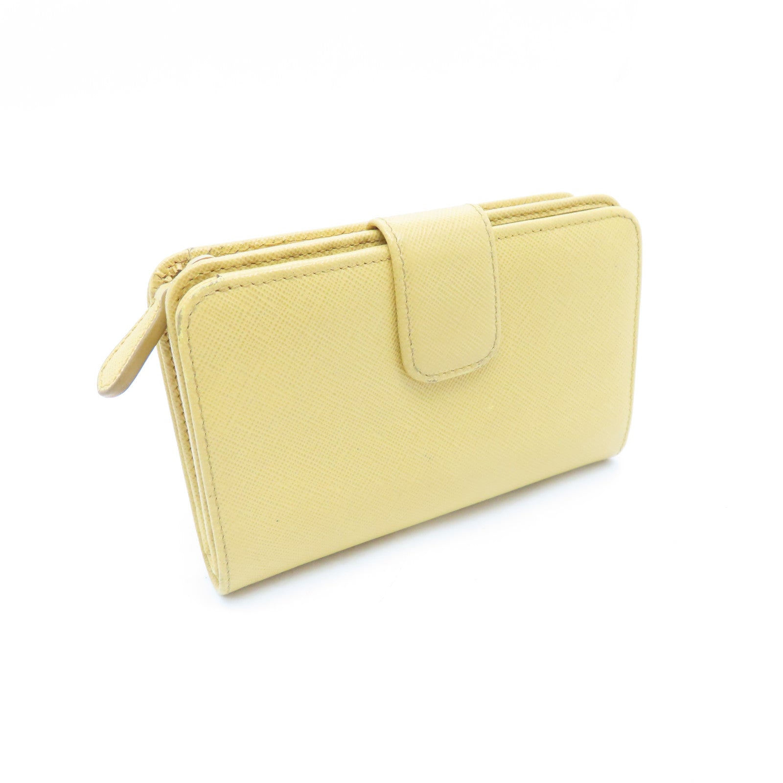 PRADA Calfskin Leather Wallet Gold Buckle Wallet Yellow