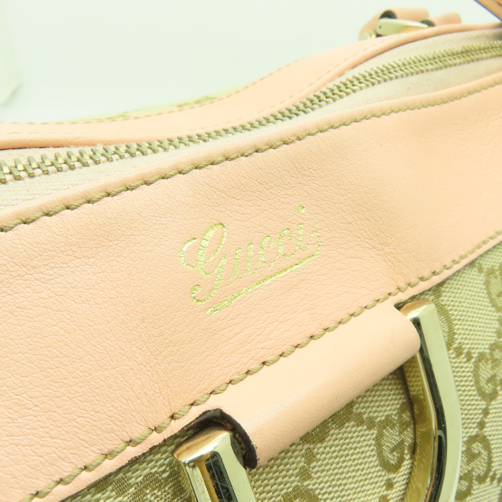 GUCCI 帆布Shoulder Bag金扣肩背袋米色/粉紅色