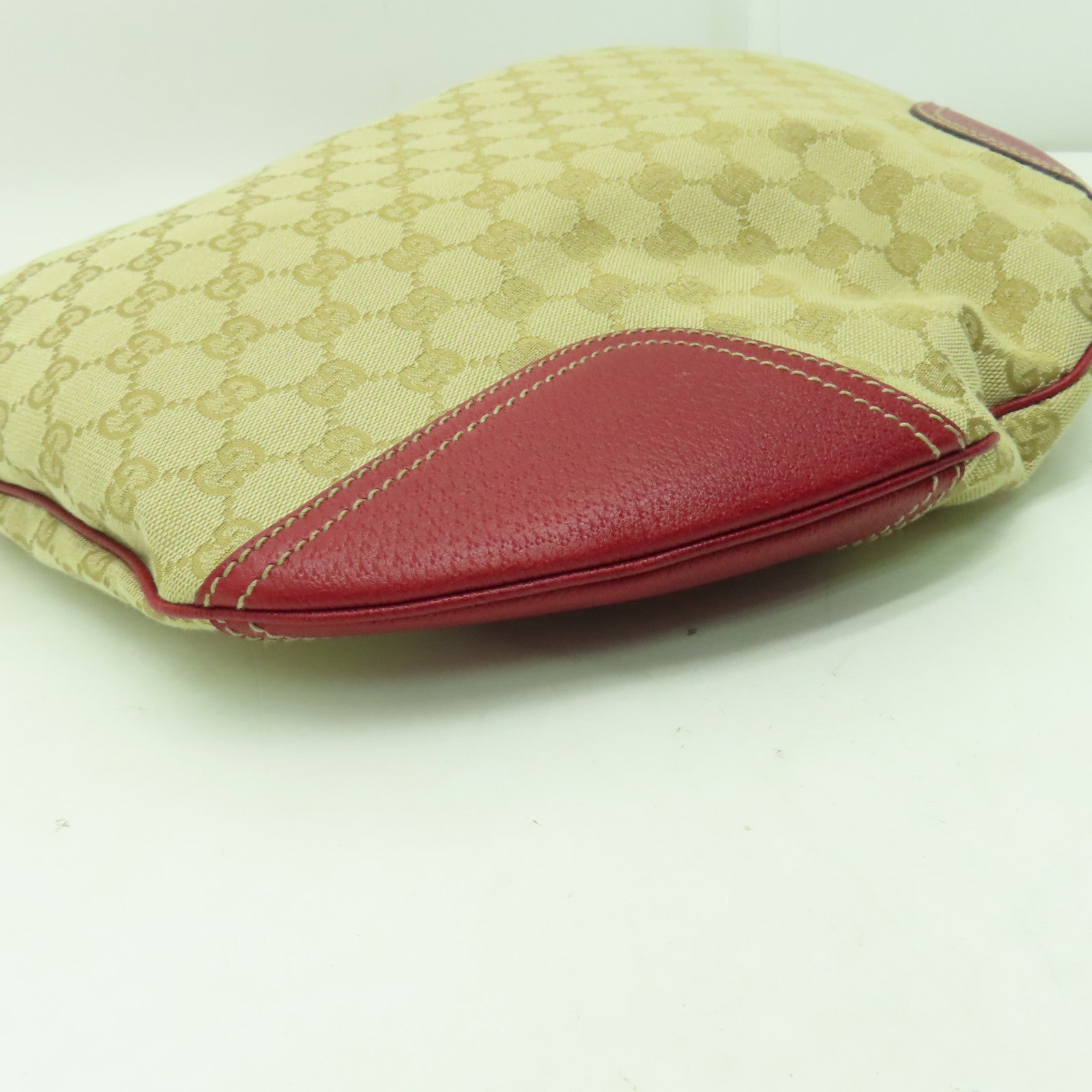 GUCCI 帆布Princy Hobo GG金扣肩背袋米色/紅色