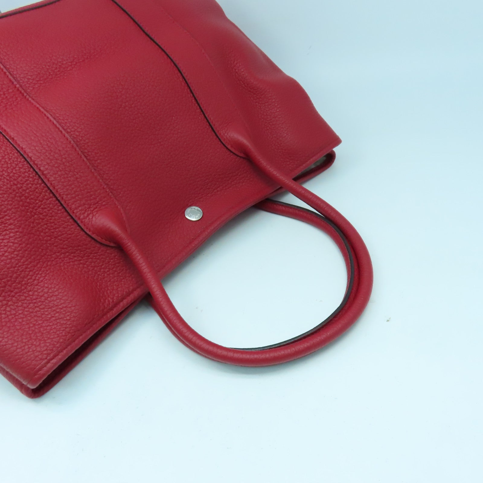 HERMES Negonda皮革GardenParty PM銀扣手挽袋Rouge Casaque紅色