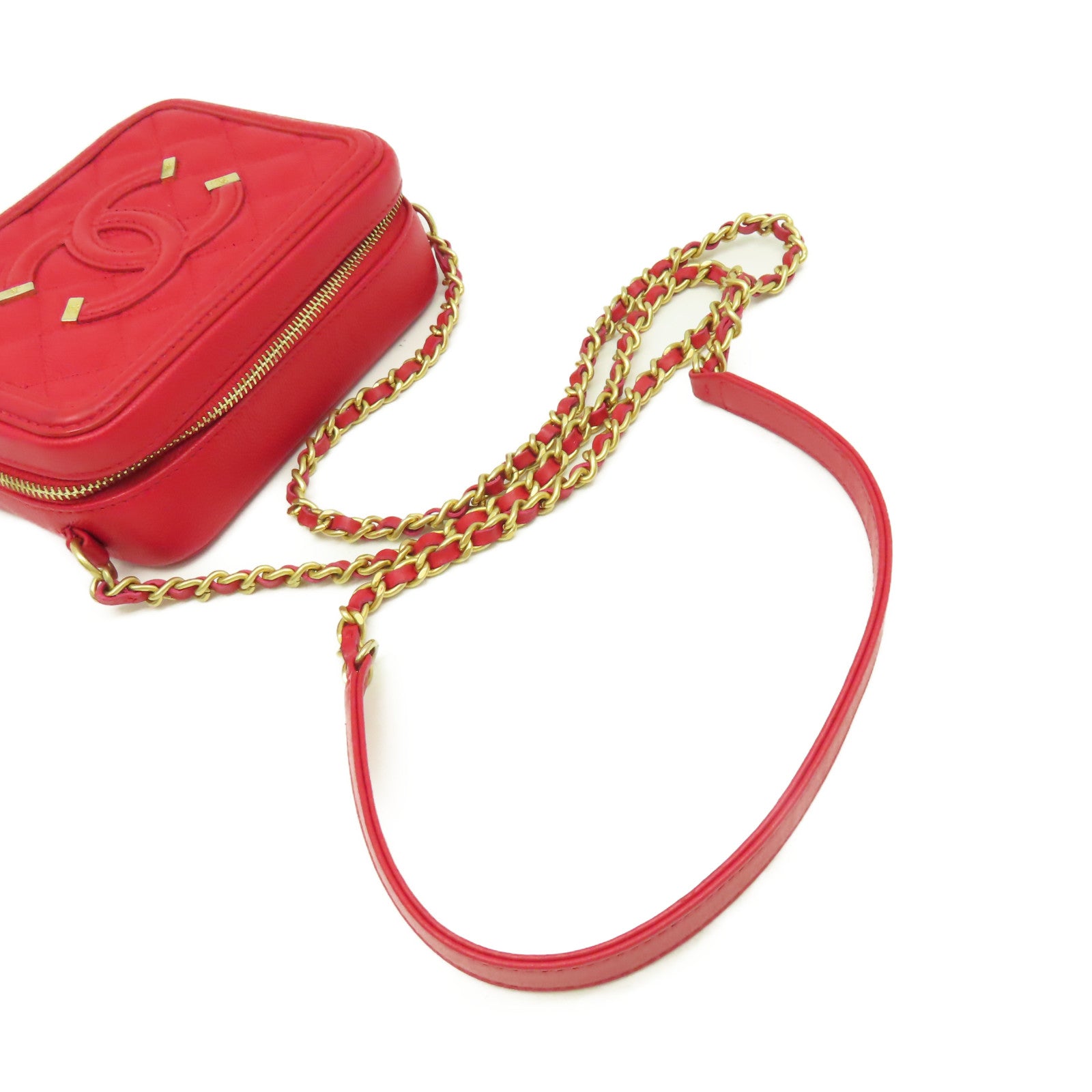 CHANEL 【激減優惠】菱格Caviar皮革Chain Shoulder Bag金扣鏈帶肩背袋紅色
