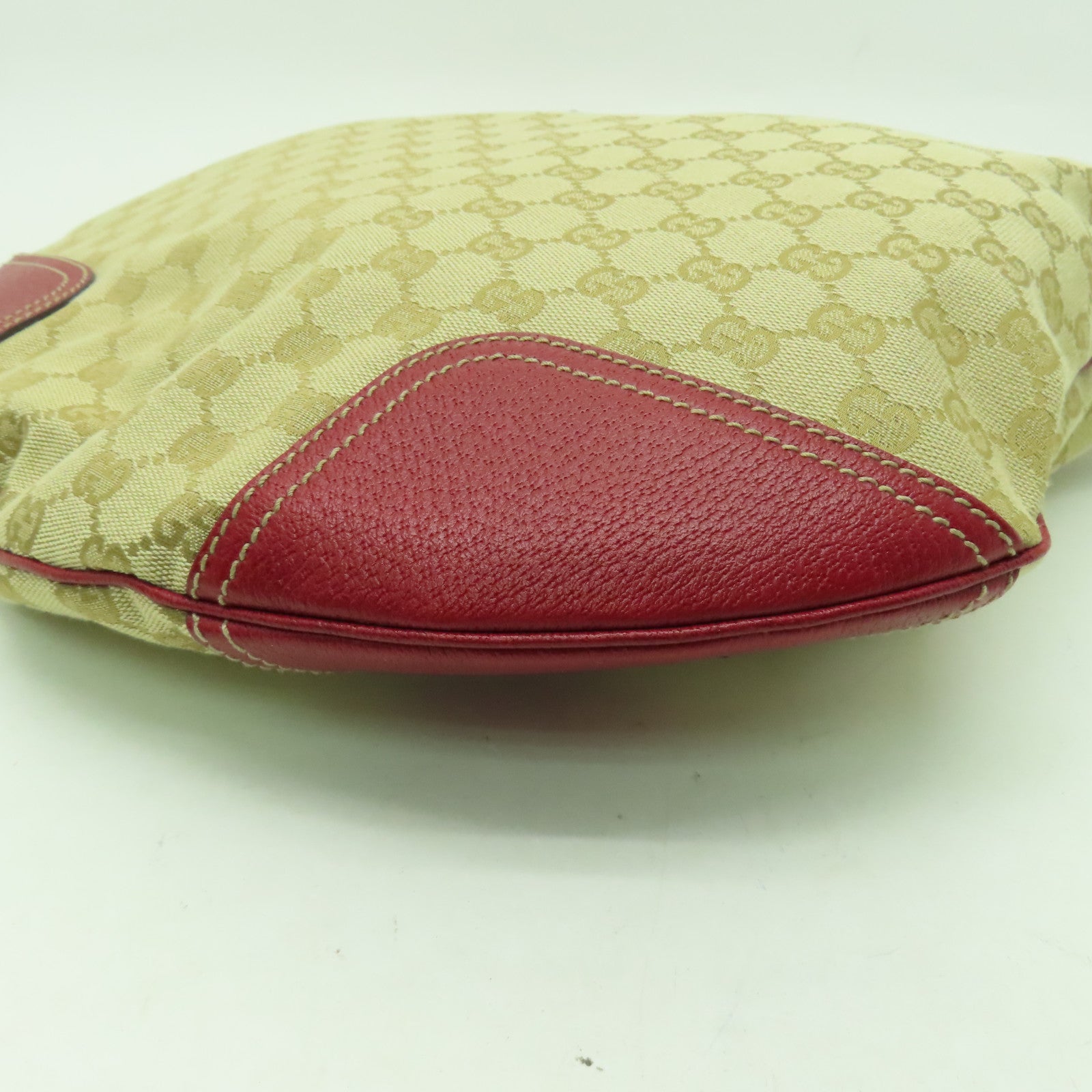 GUCCI 帆布Princy Hobo GG金扣肩背袋米色/紅色
