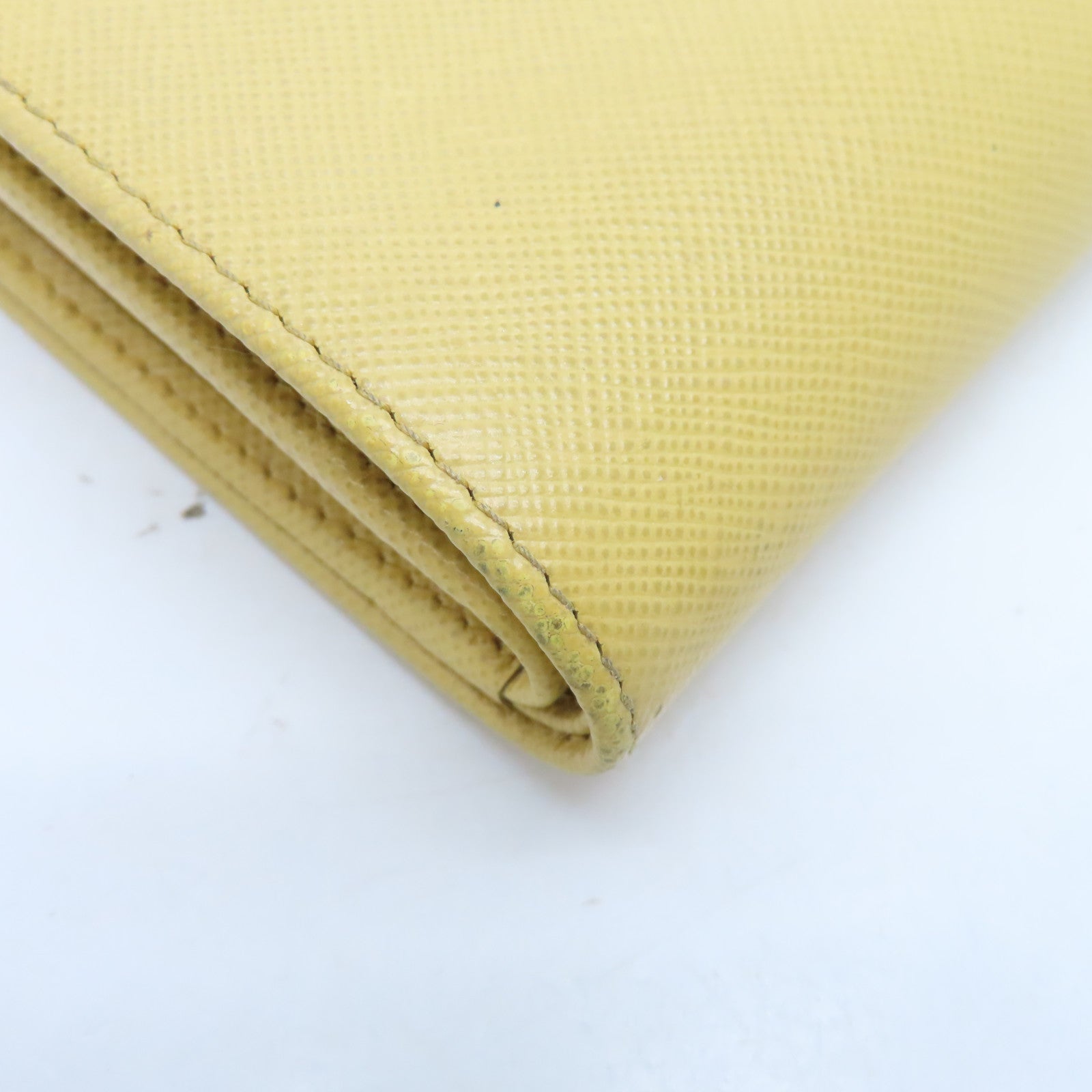 PRADA Calfskin Leather Wallet Gold Buckle Wallet Yellow