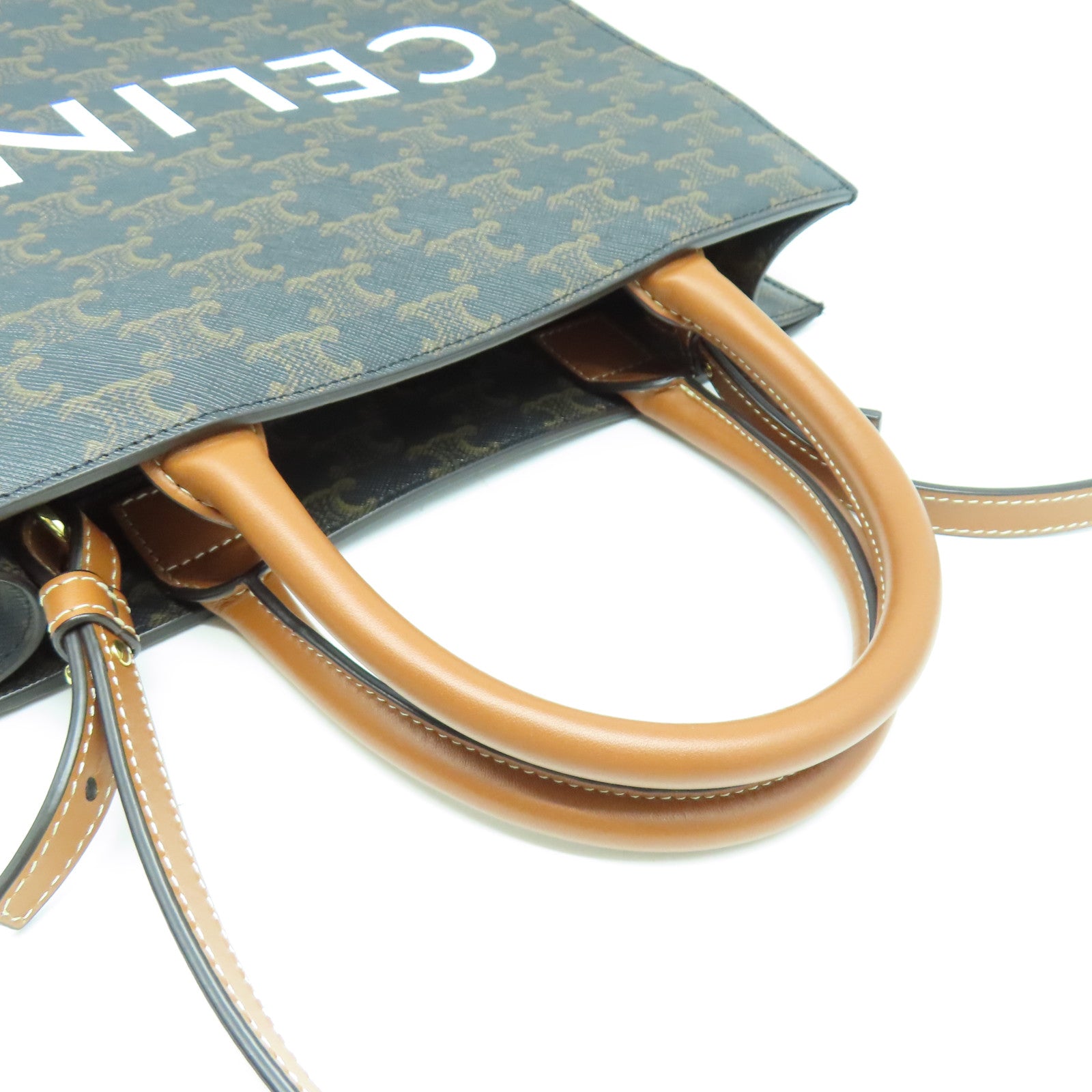 CELINE 塗層帆布Triomphe金扣手挽肩背兩用袋啡色