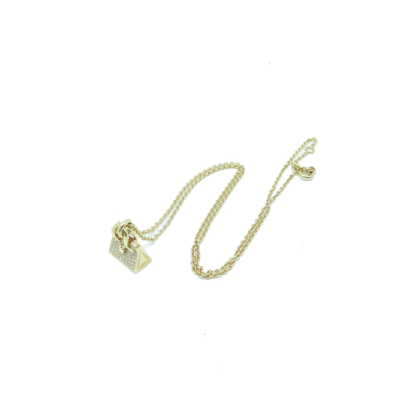 HERMES 18K Rose Gold Birkin Amulette Pendant 0.22ct Diamond Necklace