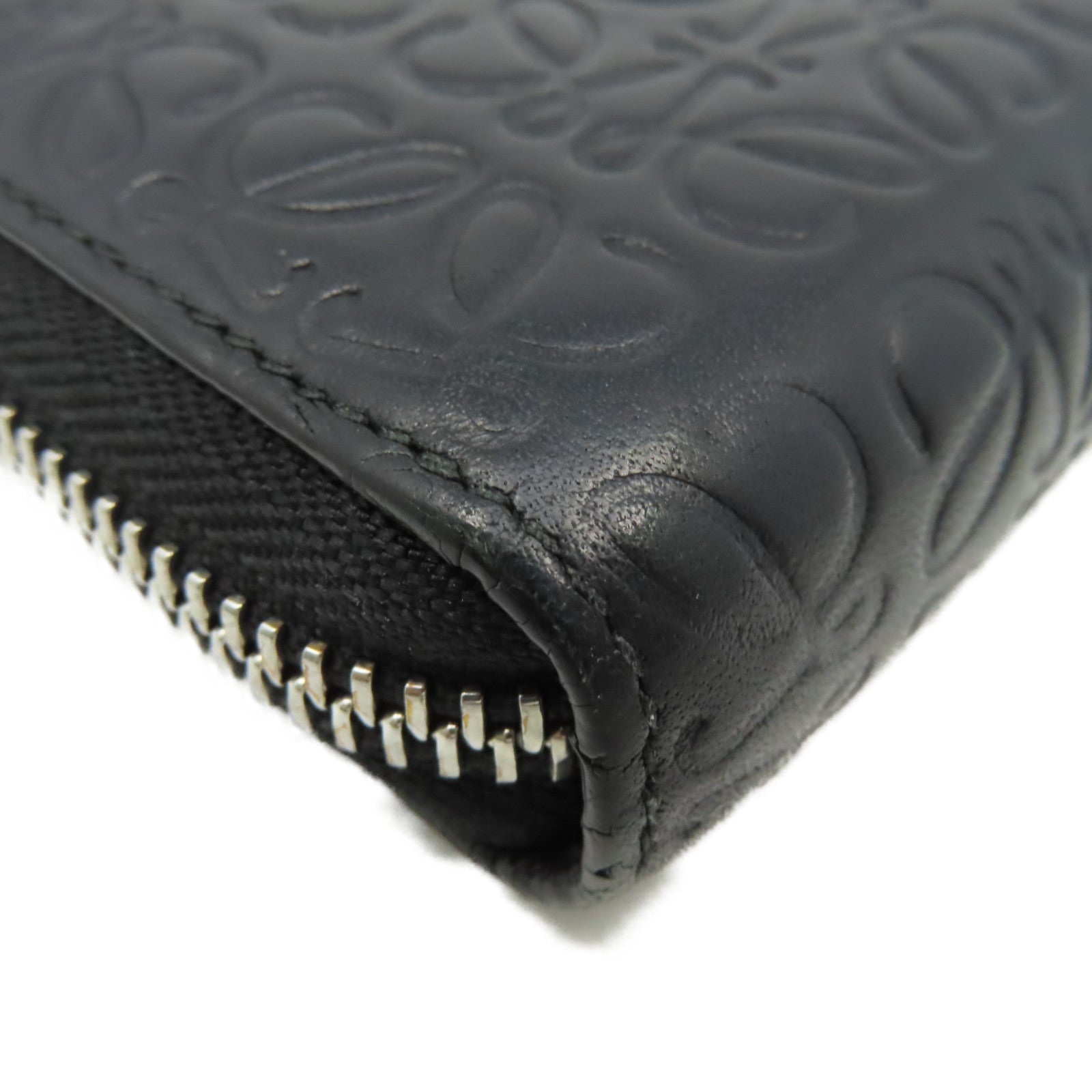 LOEWE 【激減優惠】牛皮皮革Billetero C/Crema Negro Zipper Long Wallet拉鏈長錢包黑色