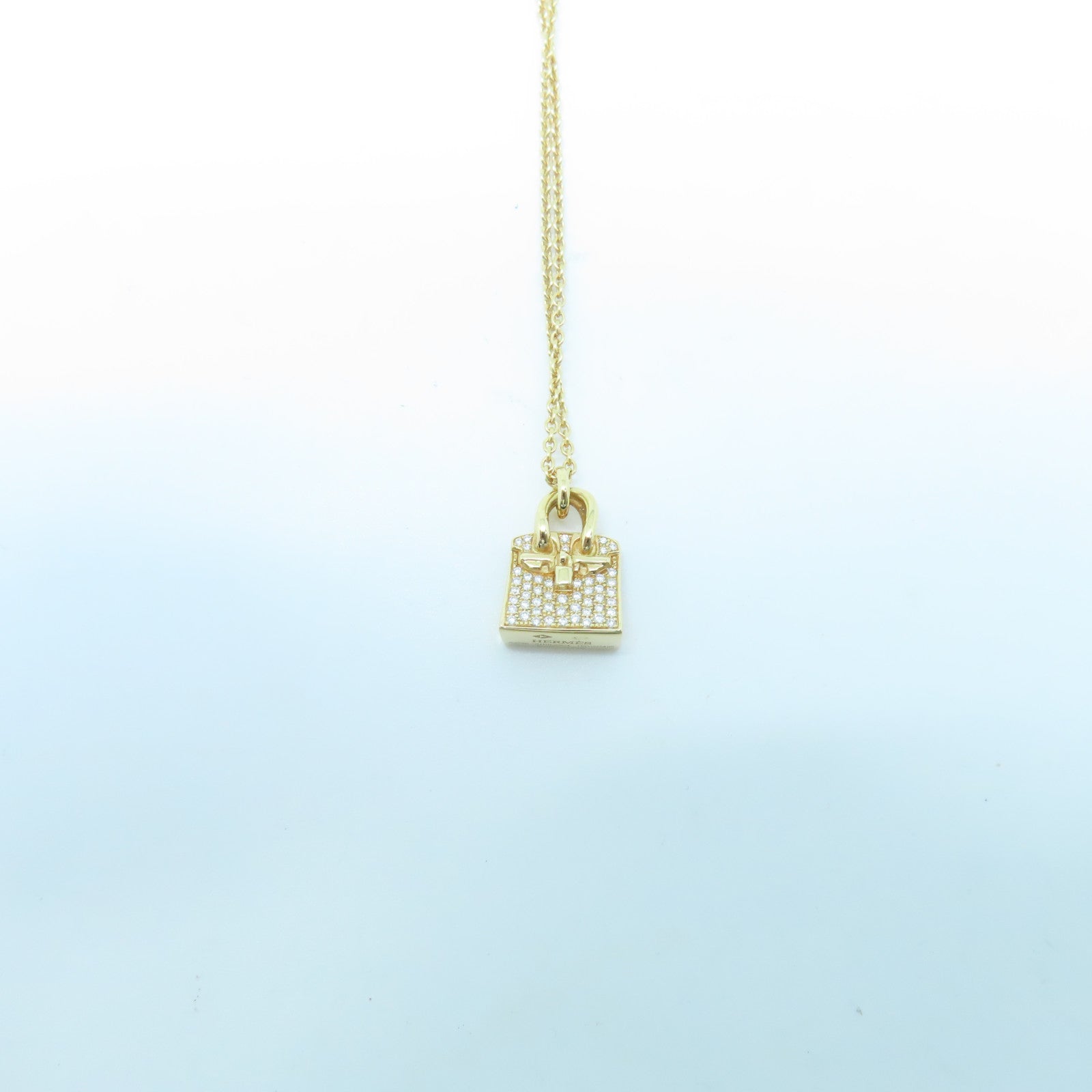 HERMES 18K Rose Gold Birkin Amulette Pendant 0.22ct Diamond Necklace