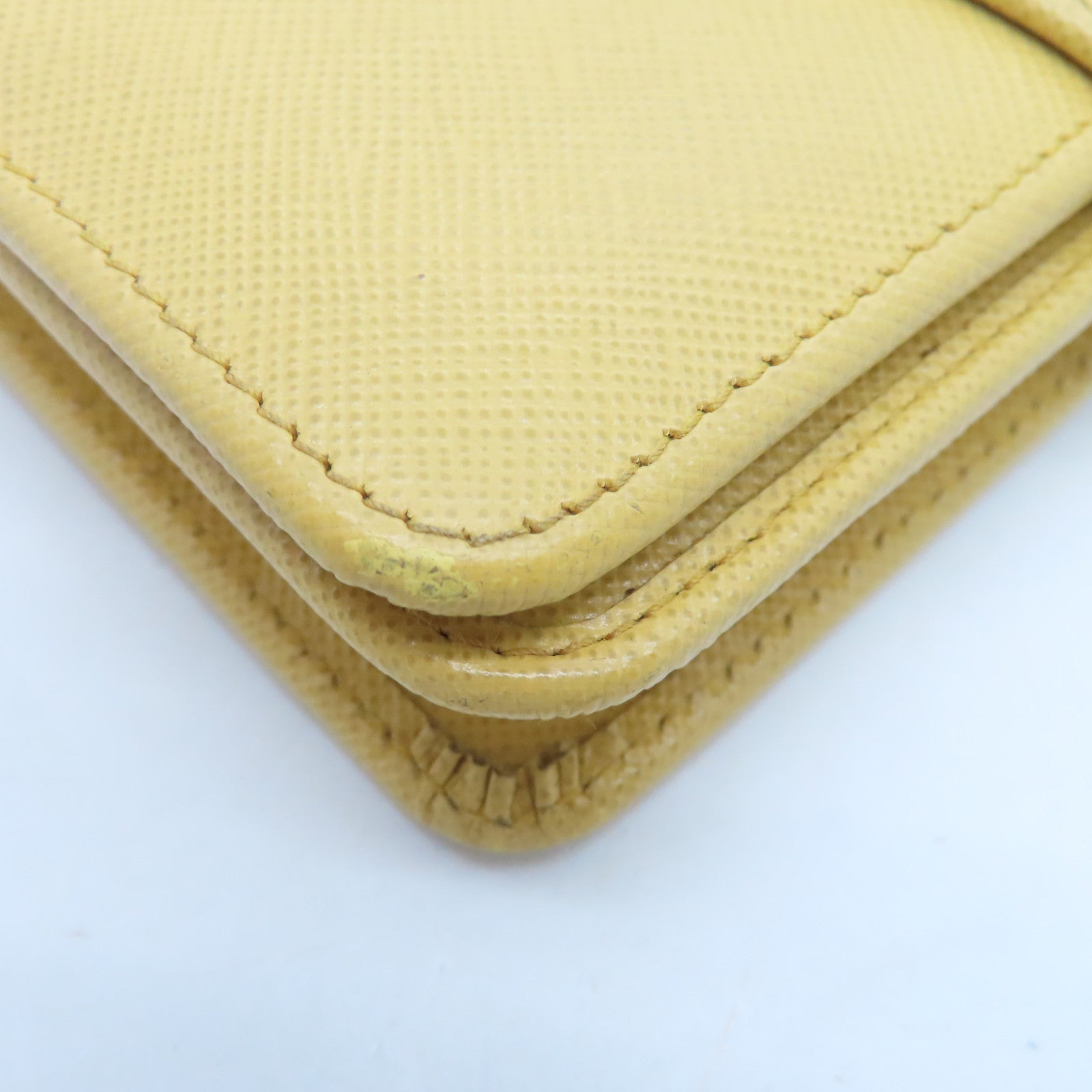 PRADA Calfskin Leather Wallet Gold Buckle Wallet Yellow