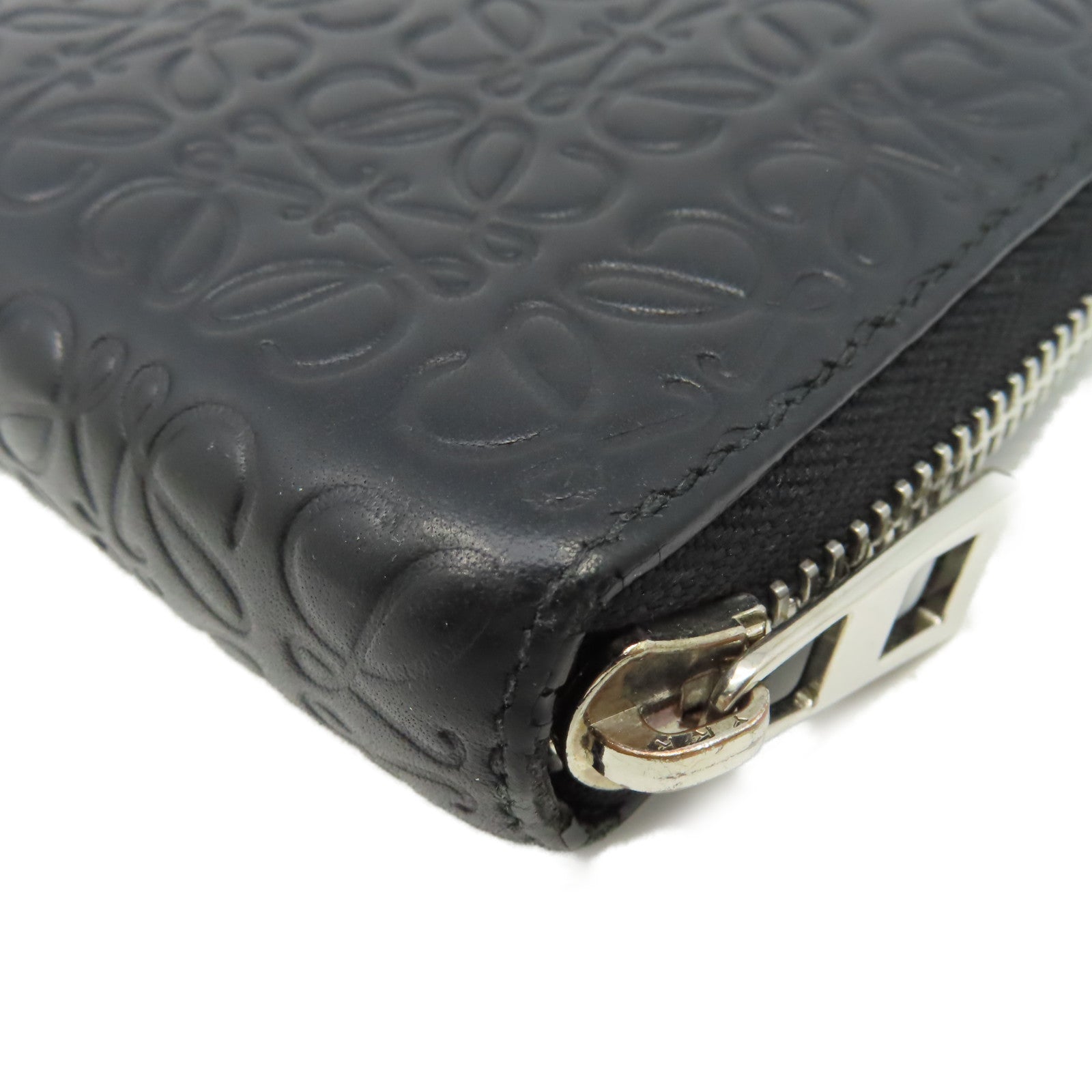 LOEWE 【激減優惠】牛皮皮革Billetero C/Crema Negro Zipper Long Wallet拉鏈長錢包黑色
