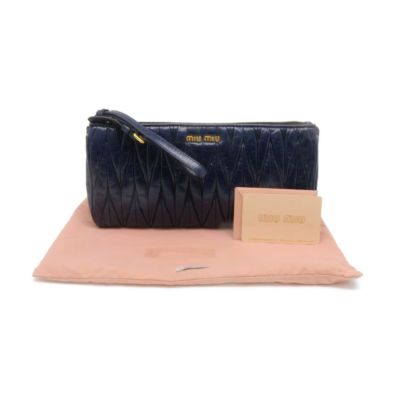 Miu Miu 牛皮皮革Clutch金扣手拿包宝蓝色