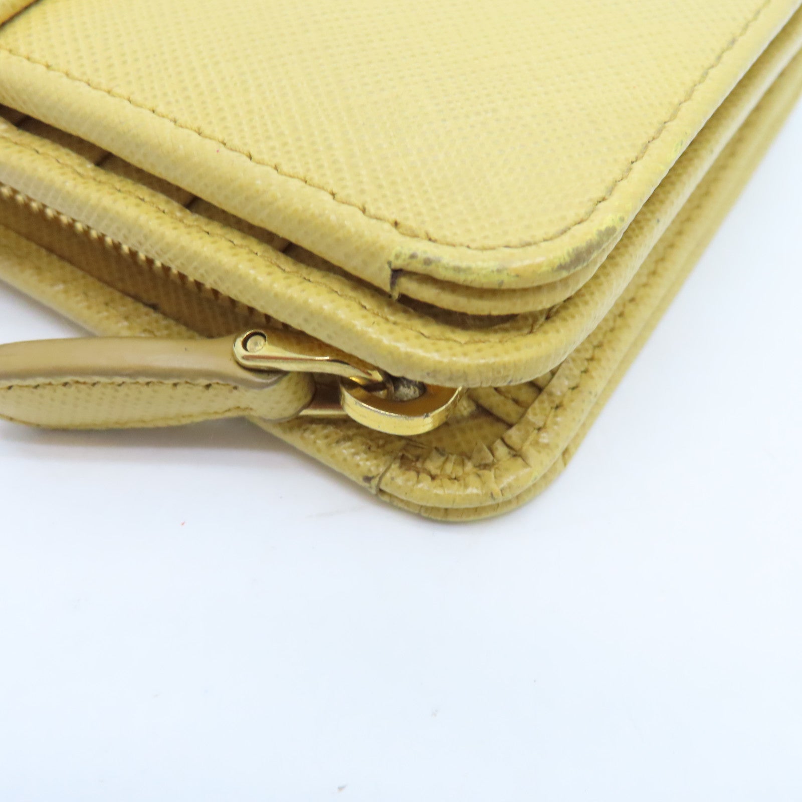 PRADA Calfskin Leather Wallet Gold Buckle Wallet Yellow