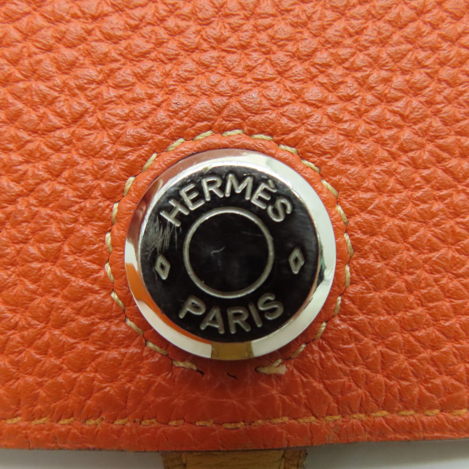 HERMES Togo皮革Dogon GM銀扣長錢包火焰橘