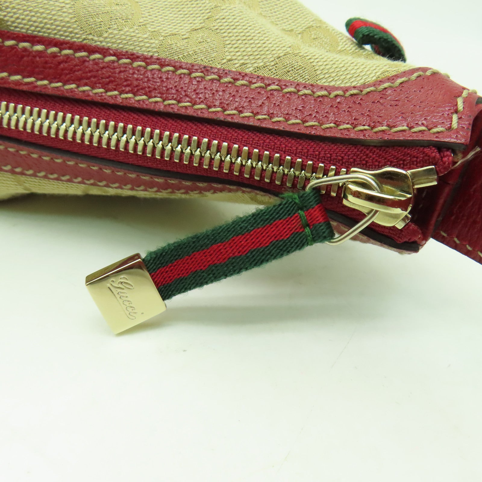 GUCCI 帆布Princy Hobo GG金扣肩背袋米色/紅色