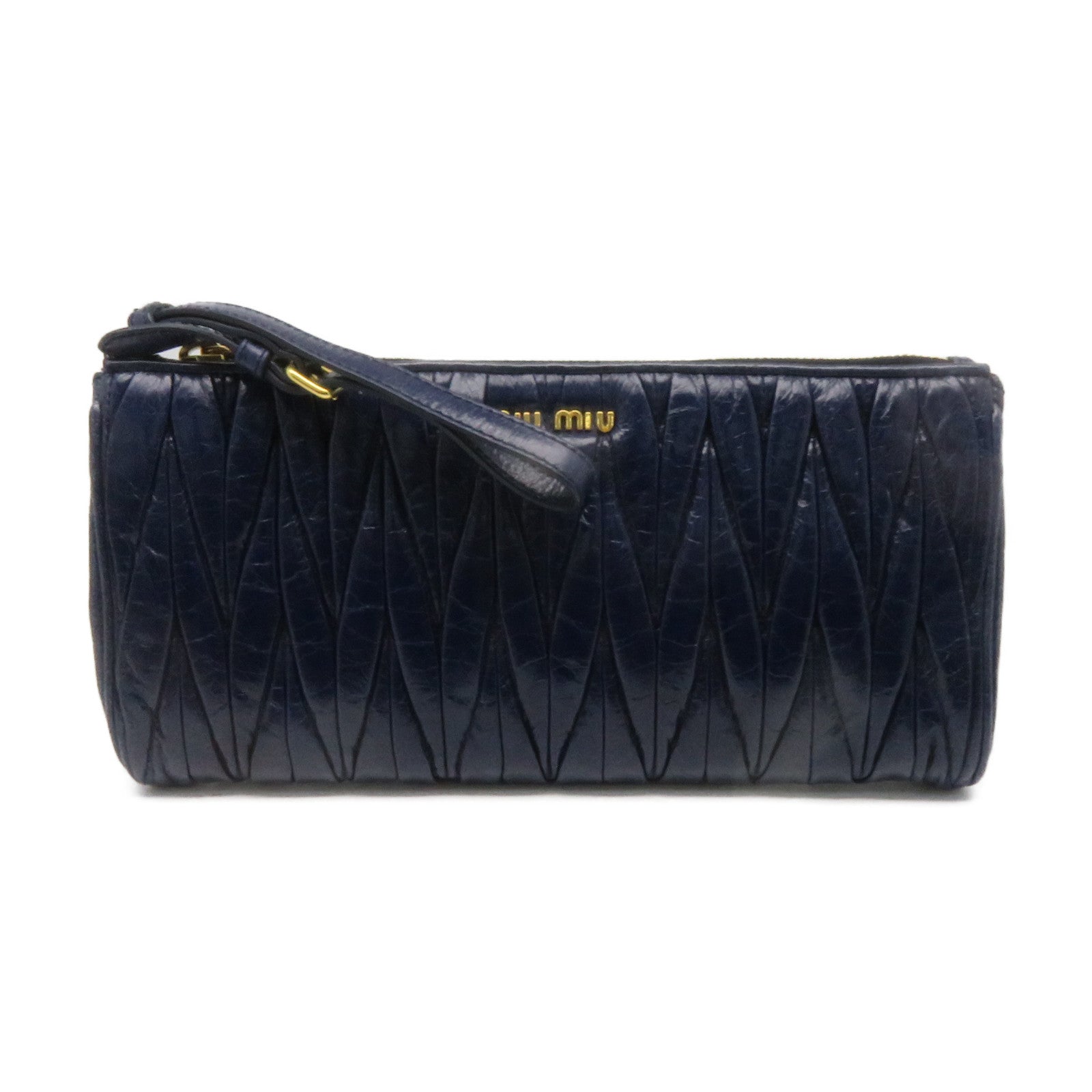 Miu Miu 牛皮皮革Clutch金扣手拿包宝蓝色