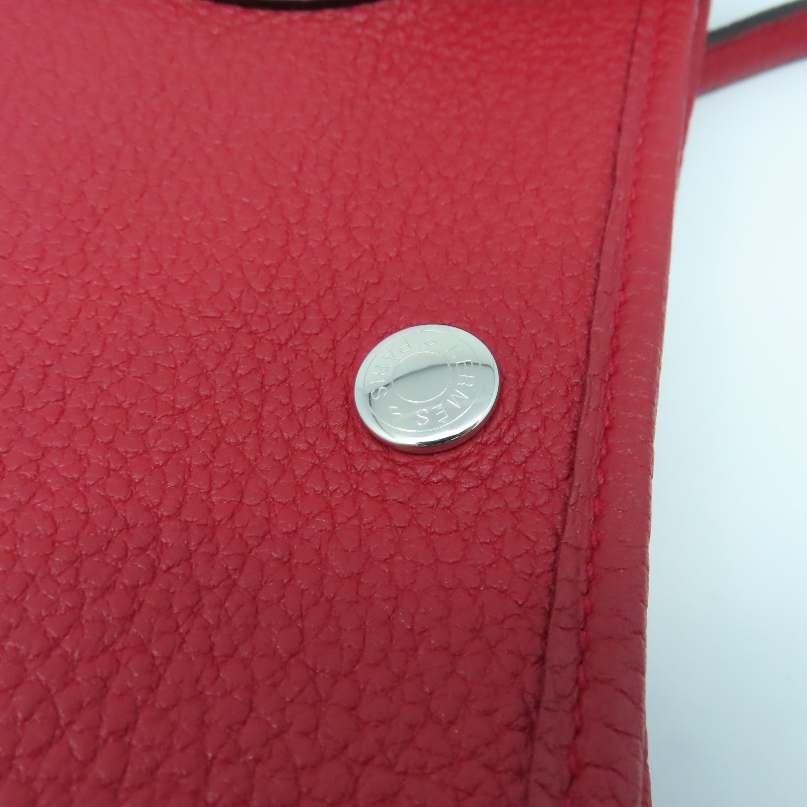 HERMES Negonda皮革GardenParty PM銀扣手挽袋Rouge Casaque紅色