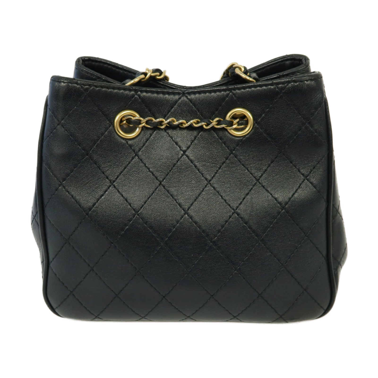 CHANEL 菱格牛皮皮革Bucket Bag金扣鏈帶肩背袋黒色