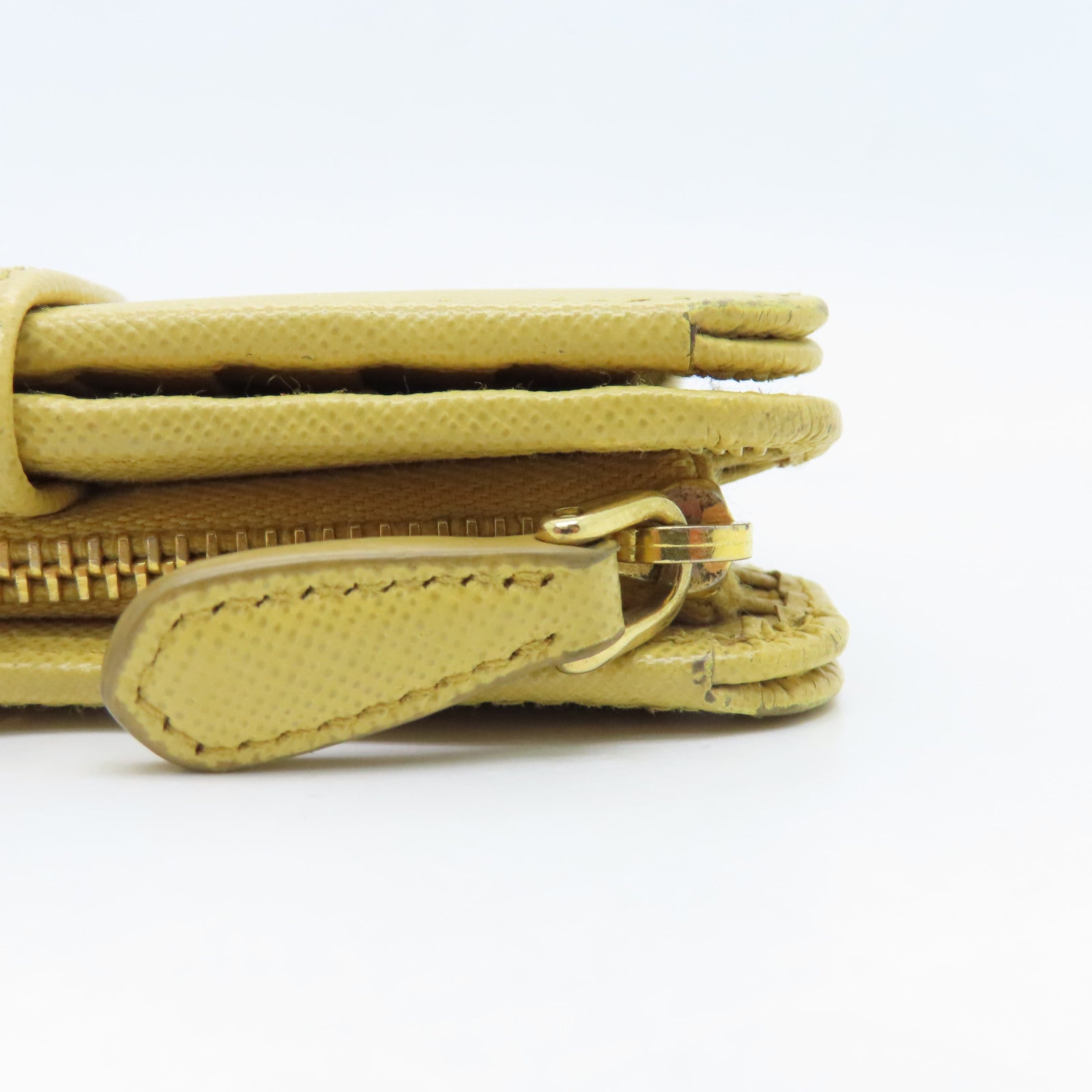 PRADA Calfskin Leather Wallet Gold Buckle Wallet Yellow
